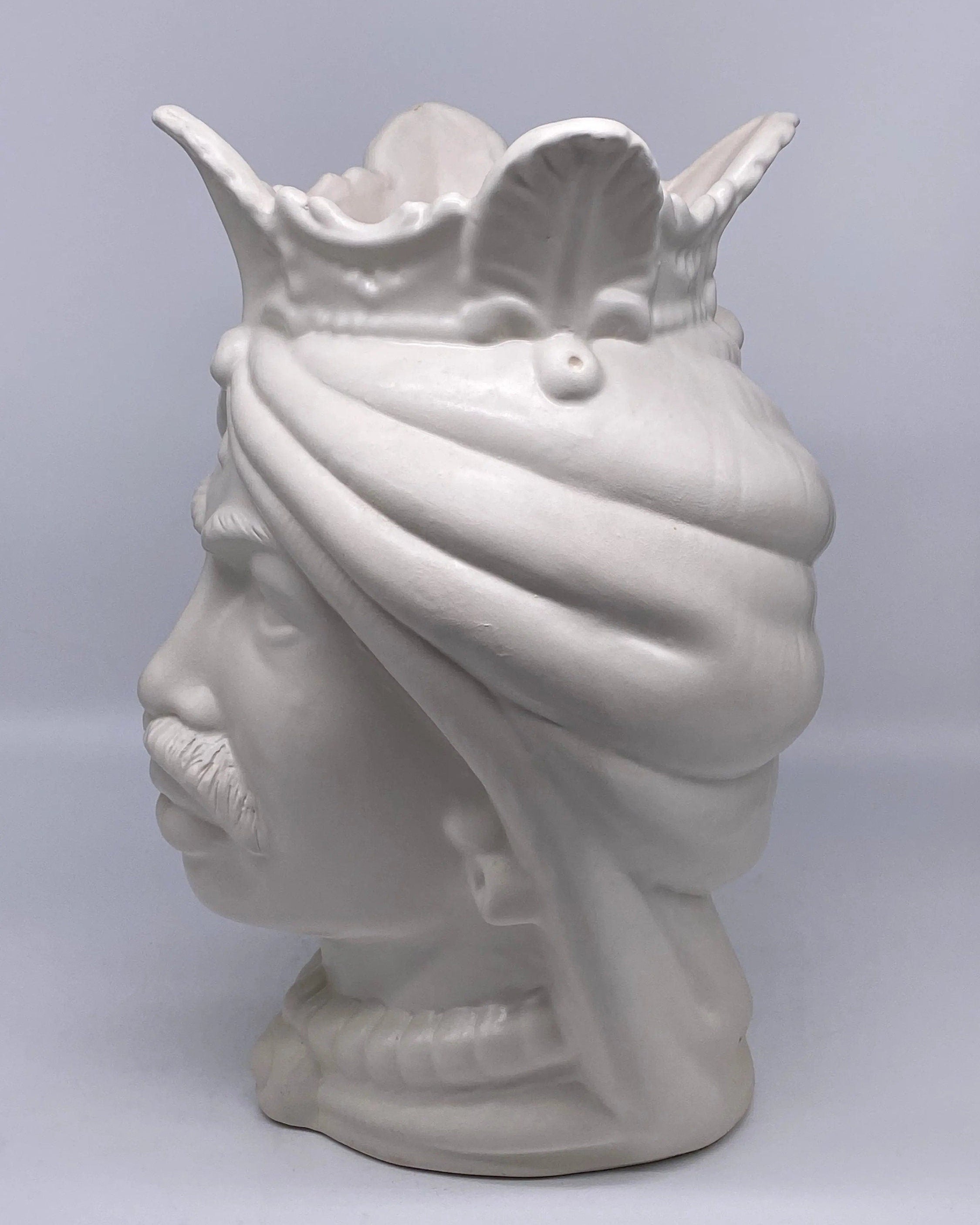Teste di Moro Afro Ceramica Caltagirone cm H.35 L.23 Artigianale Bianco Opaco DD CERAMICHE SICILIANE