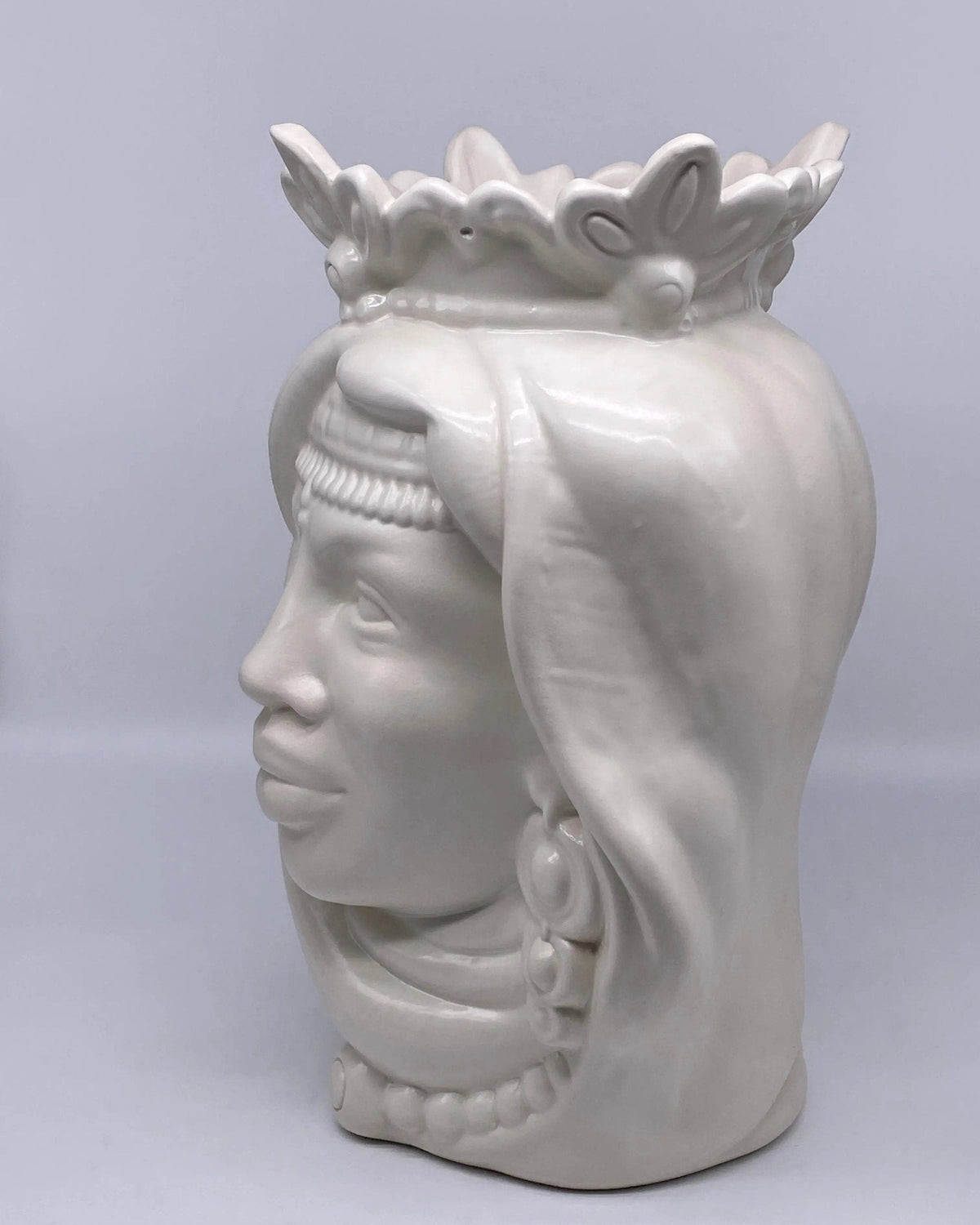 Teste di Moro Afro Ceramica Caltagirone cm H.35 L.23 Artigianale Bianco Opaco DD CERAMICHE SICILIANE