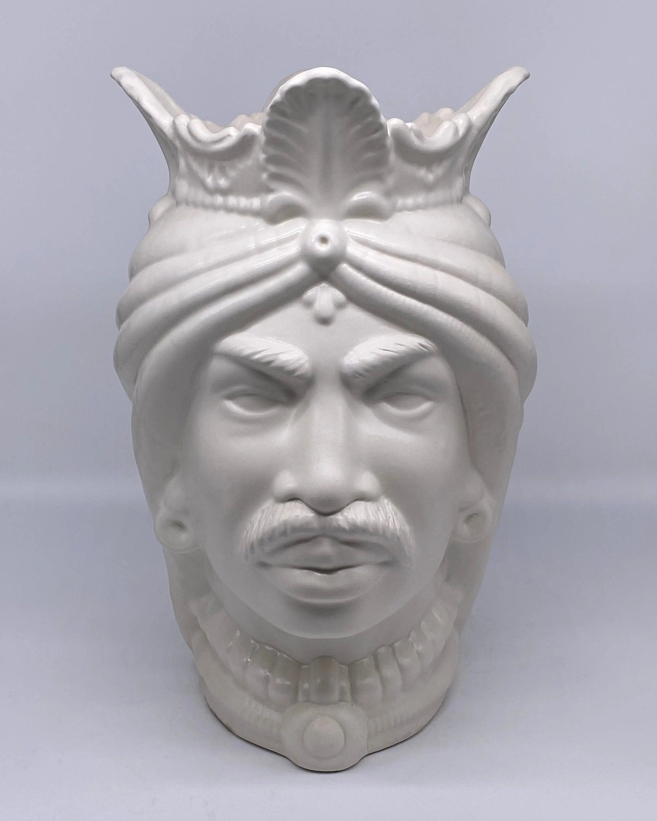 Teste di Moro Afro Ceramica Caltagirone cm H.35 L.23 Artigianale Bianco Opaco DD CERAMICHE SICILIANE