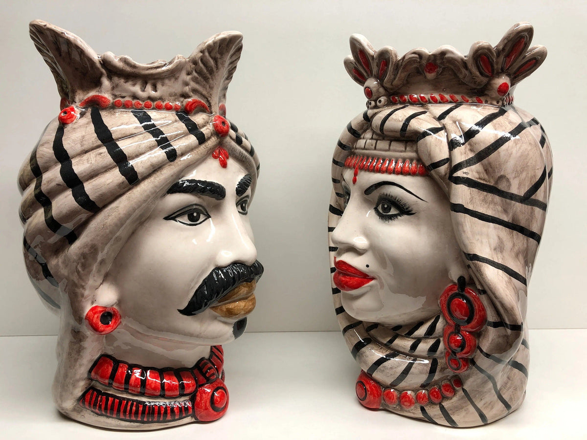 Teste di Moro Afro Ceramica Caltagirone cm H.35 L.23 Artigianale Turbante Striscie DD CERAMICHE SICILIANE