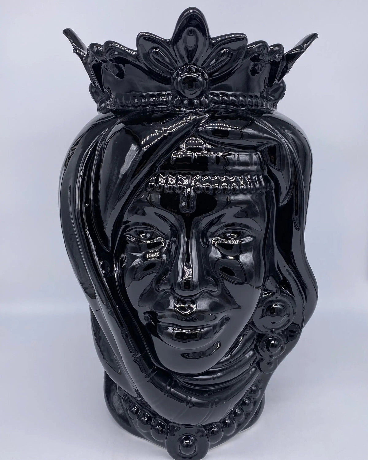 Teste di Moro Afro Ceramica Caltagirone cm H.37 L.24 Artigianale Nero Lucido DD CERAMICHE SICILIANE