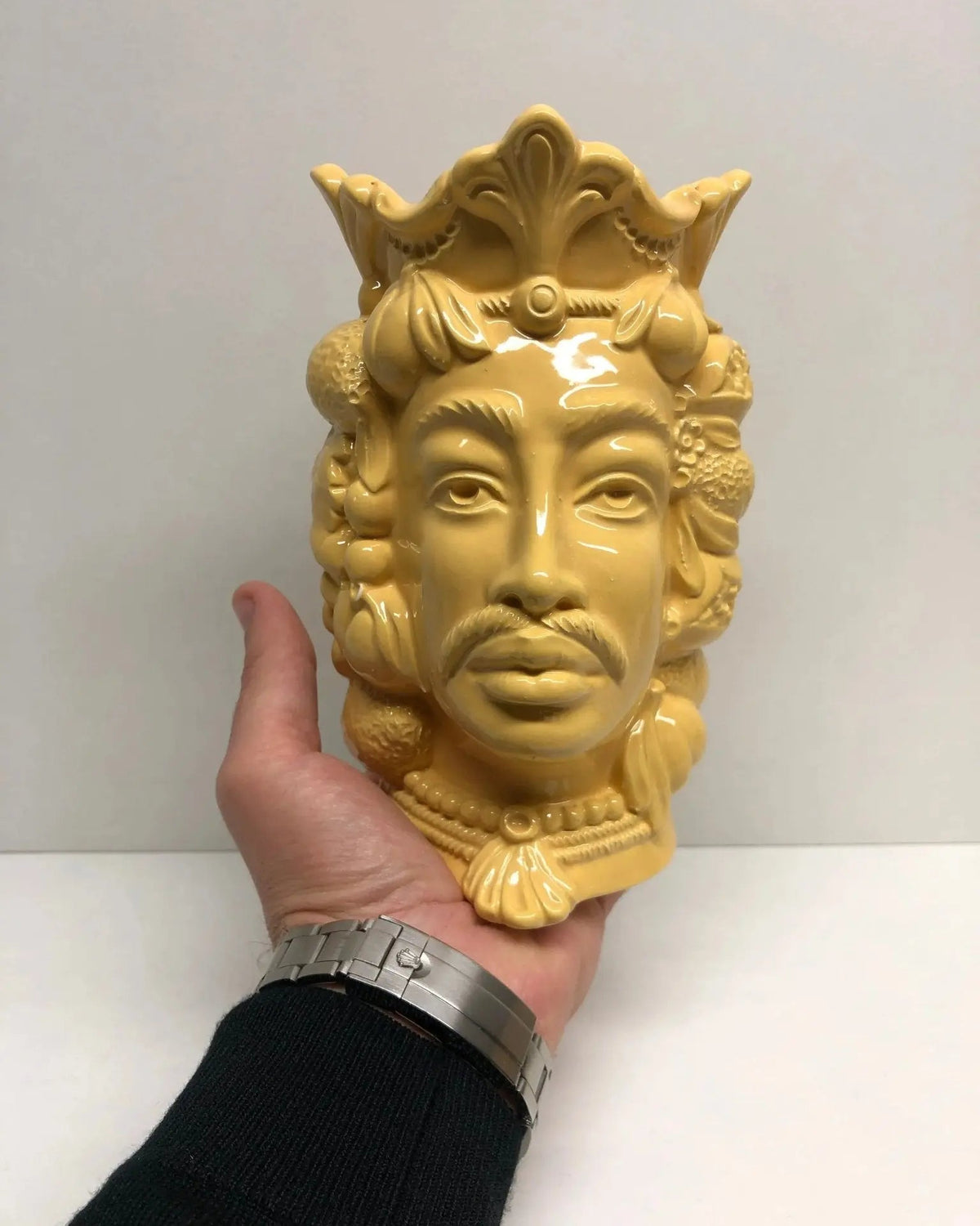 Teste di Moro Afro Frutta Ceramica Caltagirone cm H.18 L.12 Artigianale Giallo - DD CERAMICHE SICILIANE