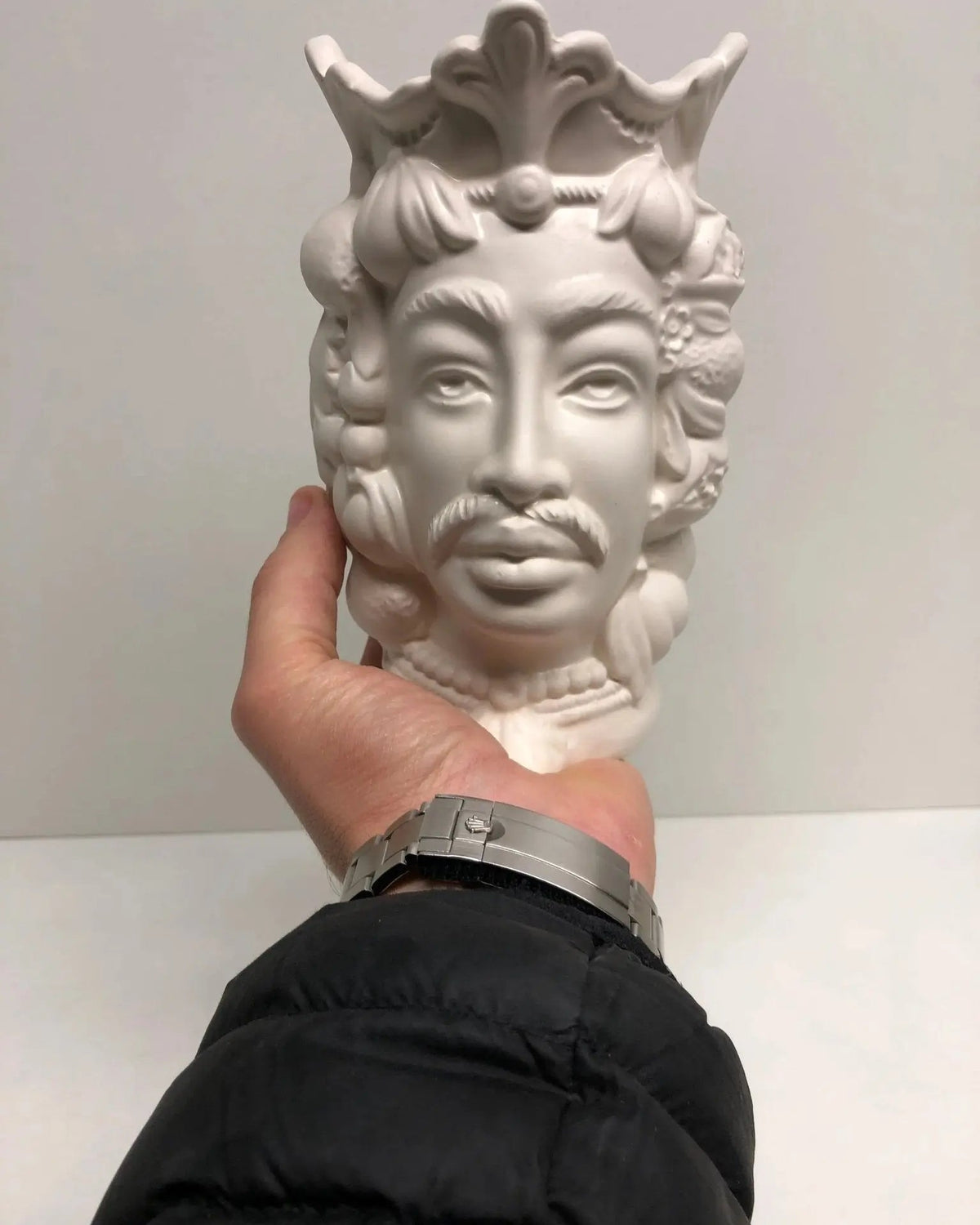 Teste di Moro Afro Frutta Ceramica Caltagirone cm H.18 L.12 Artigianale Bianco Opaco - DD CERAMICHE SICILIANE