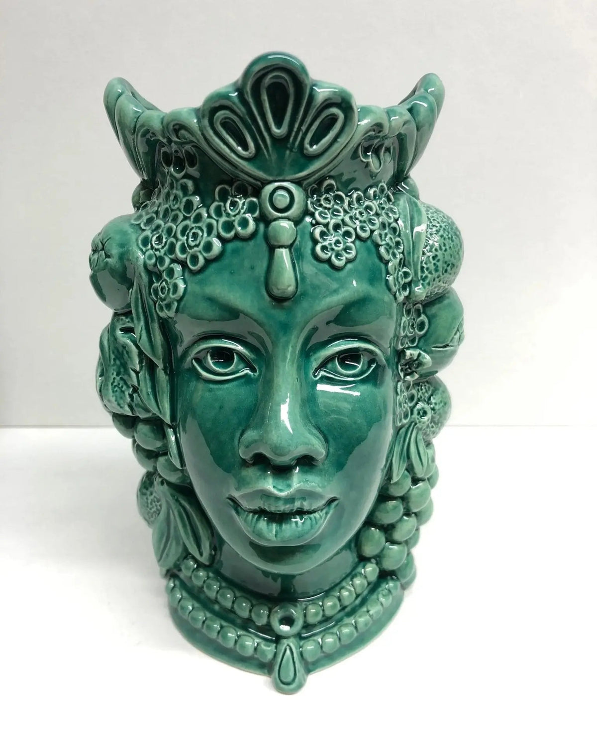 Teste di Moro Afro Frutta Ceramica Caltagirone cm H.18 L.12 Artigianale Verde - DD CERAMICHE SICILIANE