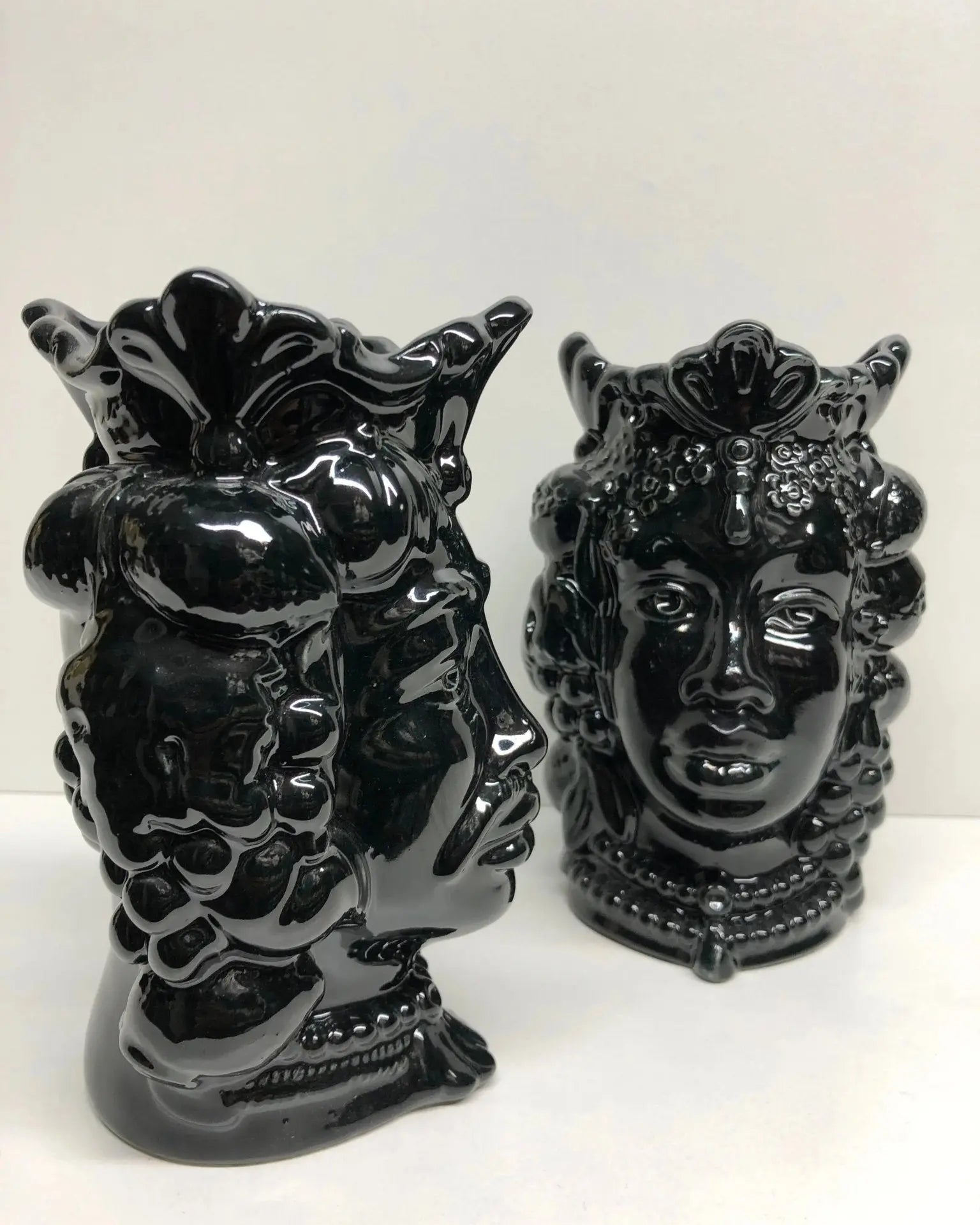 Teste di Moro Afro Frutta Ceramica Caltagirone cm H.18 L.12 Artigianale Nero - DD CERAMICHE SICILIANE