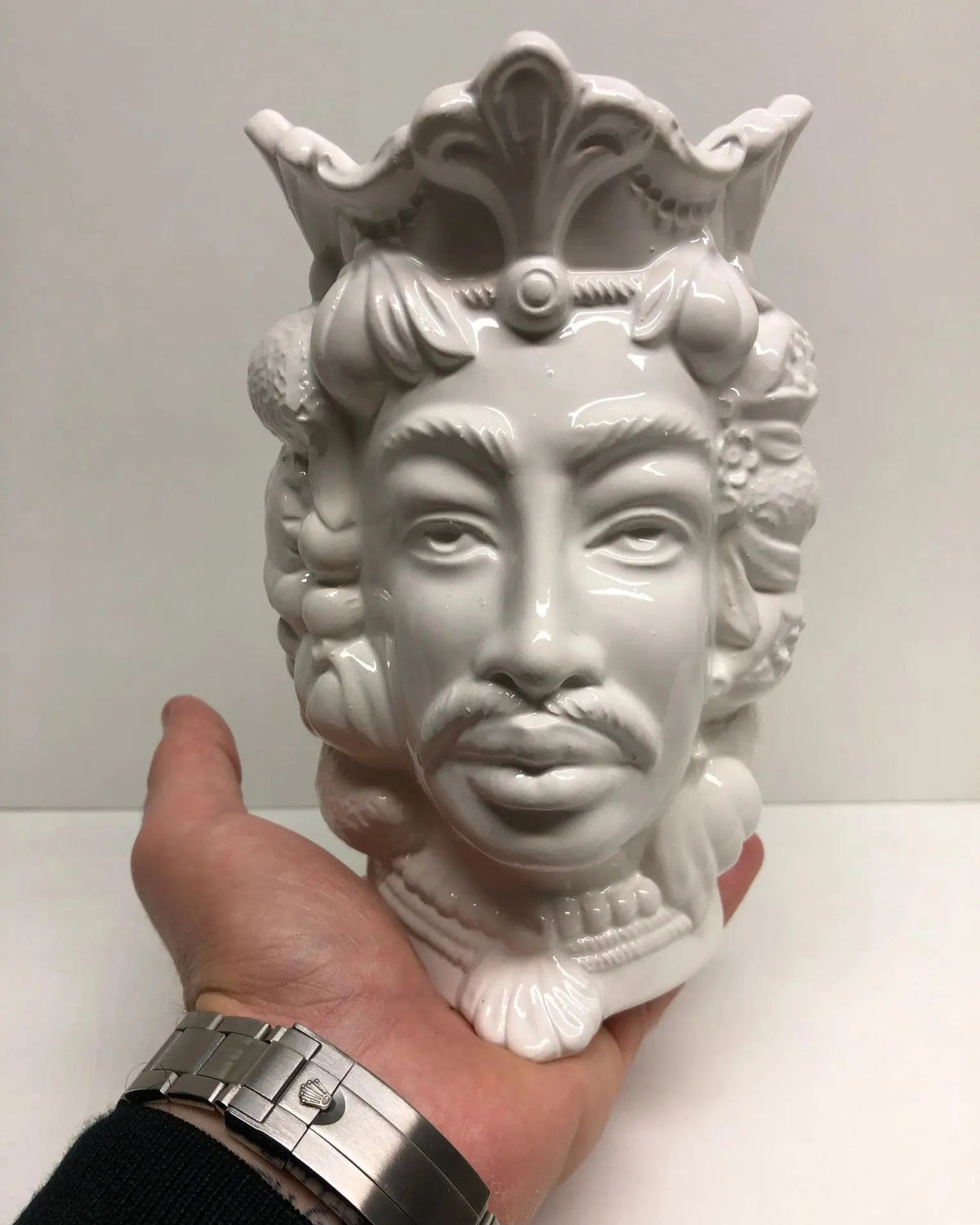 Teste di Moro Afro Frutta Ceramica Caltagirone cm H.18 L.12 Artigianale Bianco Lucido - DD CERAMICHE SICILIANE
