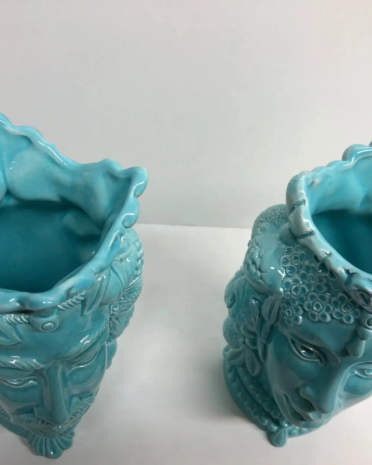 Teste di Moro Afro Frutta Ceramica Caltagirone cm H.18 L.12 Artigianale Celeste - DD CERAMICHE SICILIANE