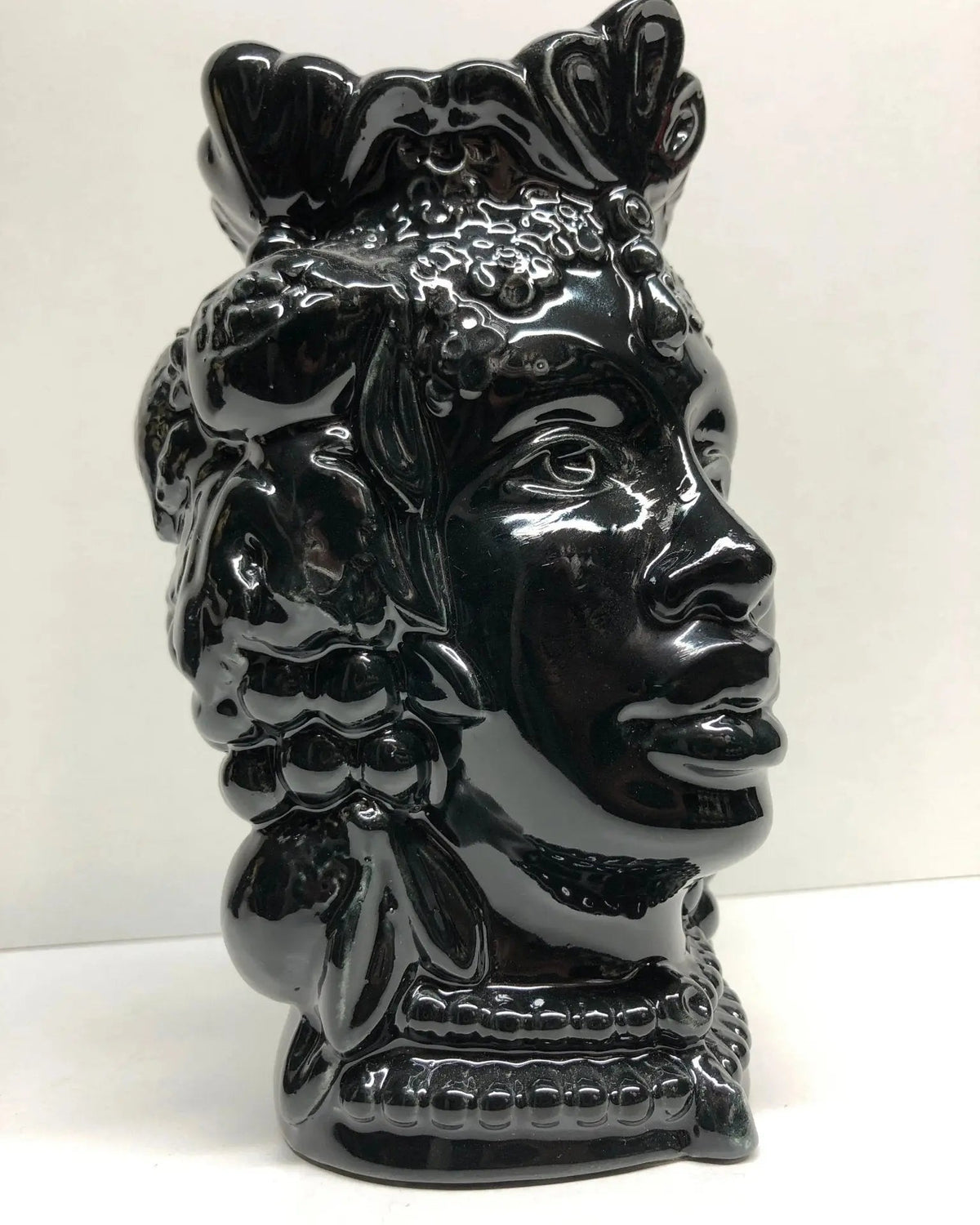 Teste di Moro Afro Frutta Ceramica Caltagirone cm H.18 L.12 Artigianale Nero - DD CERAMICHE SICILIANE