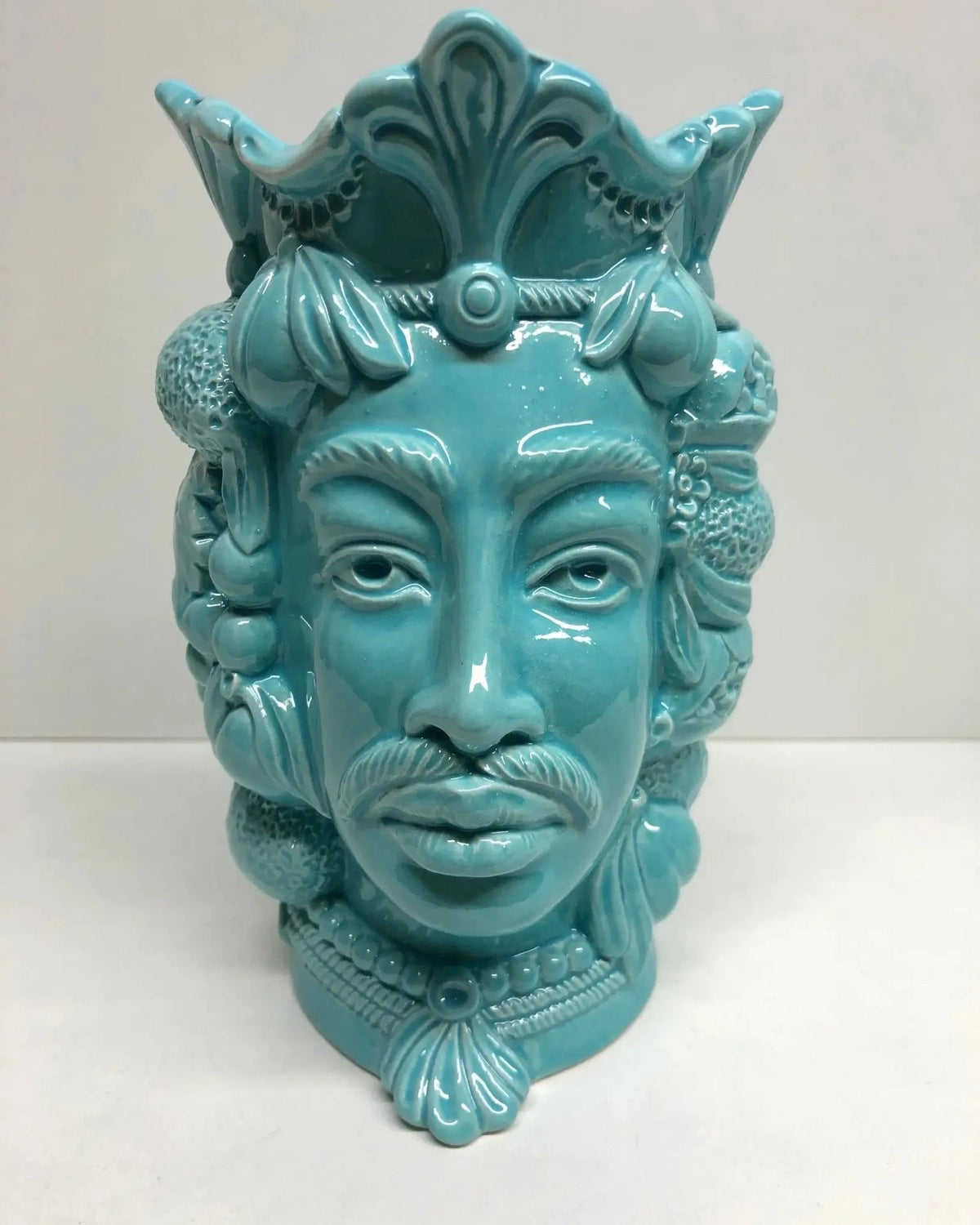 Teste di Moro Afro Frutta Ceramica Caltagirone cm H.18 L.12 Artigianale Celeste - DD CERAMICHE SICILIANE