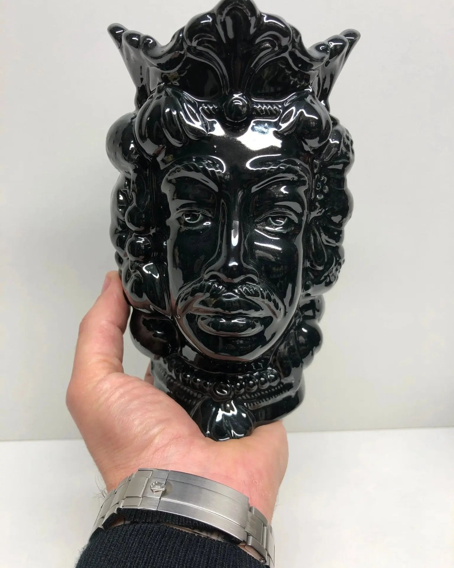 Teste di Moro Afro Frutta Ceramica Caltagirone cm H.18 L.12 Artigianale Nero - DD CERAMICHE SICILIANE