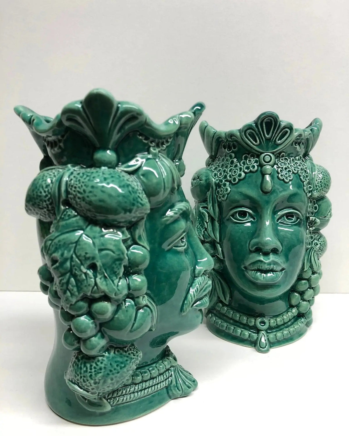 Teste di Moro Afro Frutta Ceramica Caltagirone cm H.18 L.12 Artigianale Verde - DD CERAMICHE SICILIANE