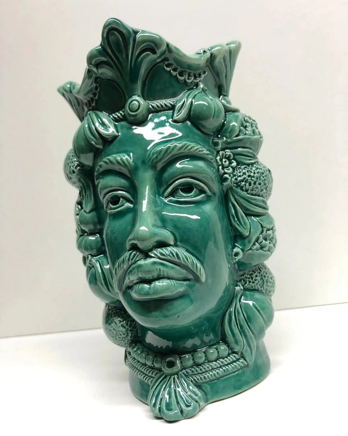 Teste di Moro Afro Frutta Ceramica Caltagirone cm H.18 L.12 Artigianale Verde - DD CERAMICHE SICILIANE