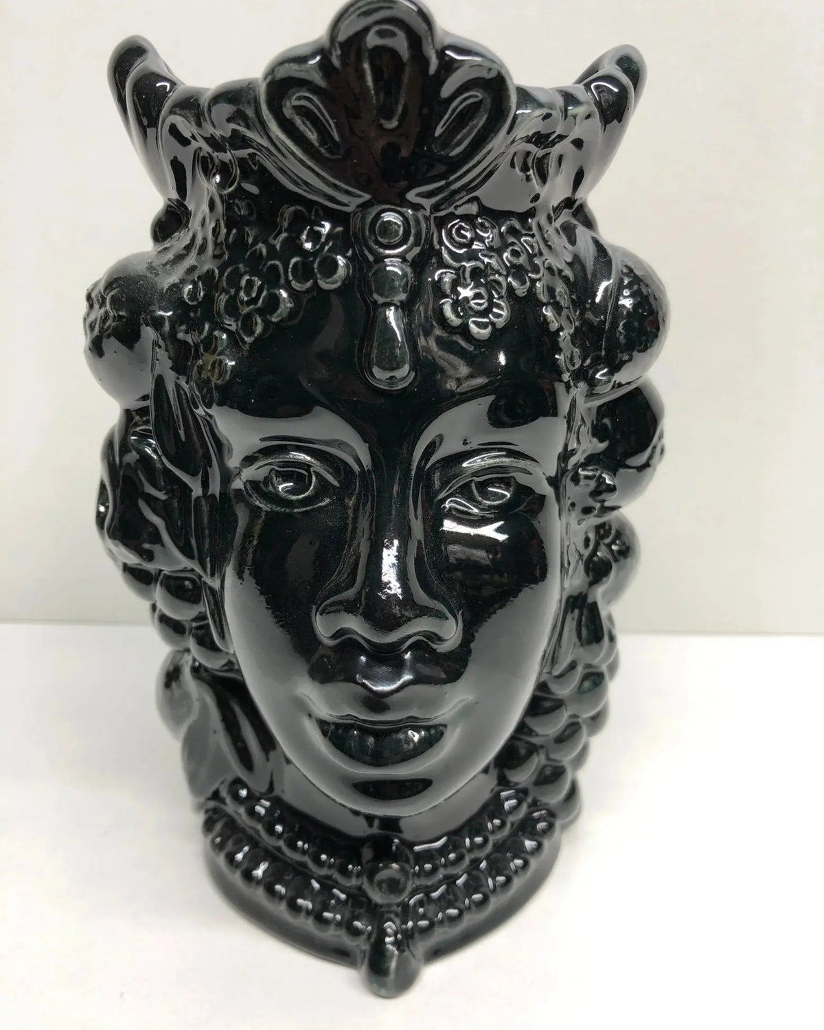 Teste di Moro Afro Frutta Ceramica Caltagirone cm H.18 L.12 Artigianale Nero - DD CERAMICHE SICILIANE