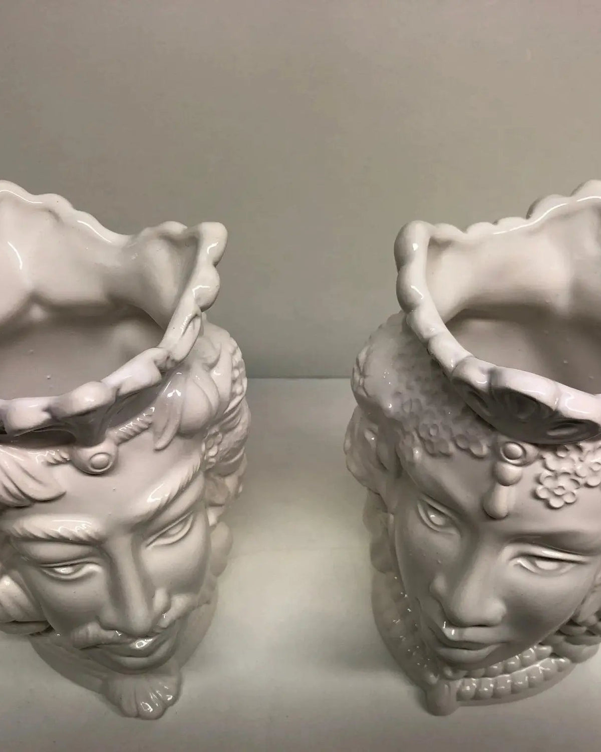 Teste di Moro Afro Frutta Ceramica Caltagirone cm H.18 L.12 Artigianale Bianco Lucido - DD CERAMICHE SICILIANE