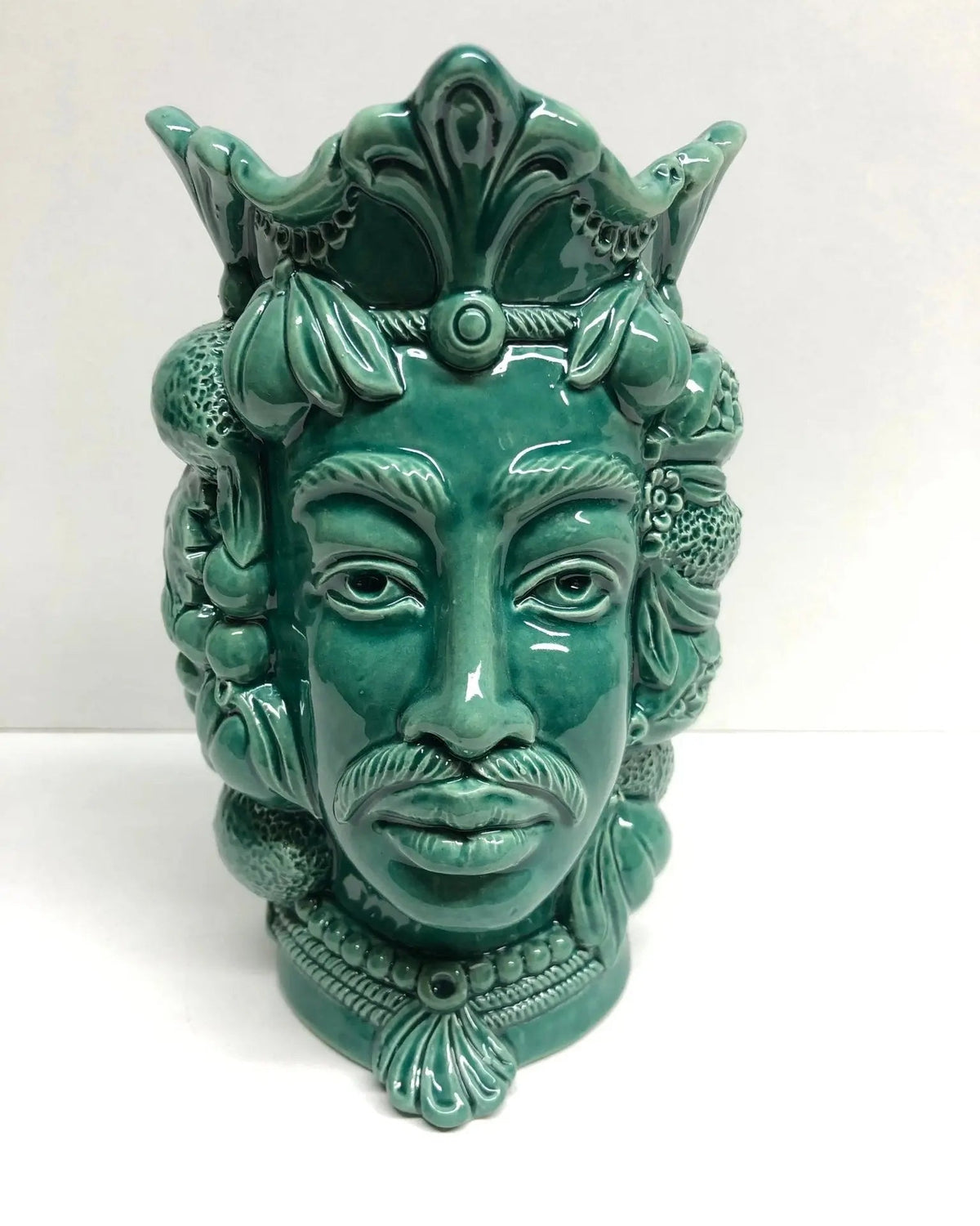 Teste di Moro Afro Frutta Ceramica Caltagirone cm H.18 L.12 Artigianale Verde - DD CERAMICHE SICILIANE