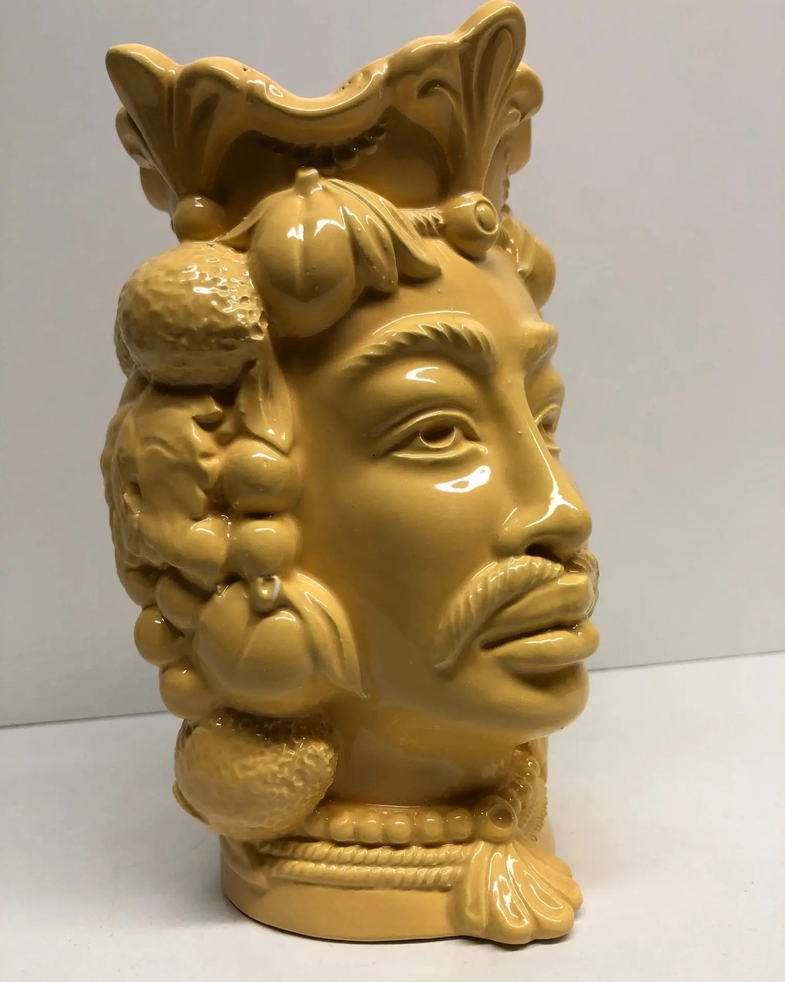 Teste di Moro Afro Frutta Ceramica Caltagirone cm H.18 L.12 Artigianale Giallo - DD CERAMICHE SICILIANE