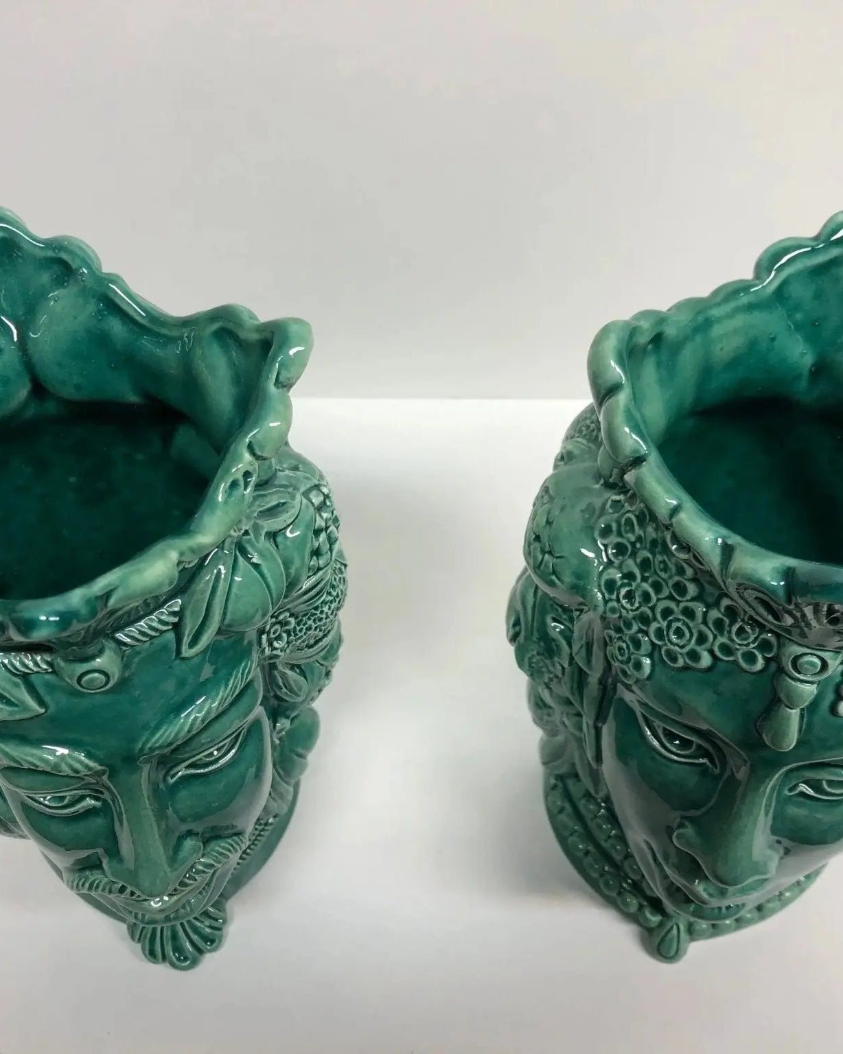 Teste di Moro Afro Frutta Ceramica Caltagirone cm H.18 L.12 Artigianale Verde - DD CERAMICHE SICILIANE