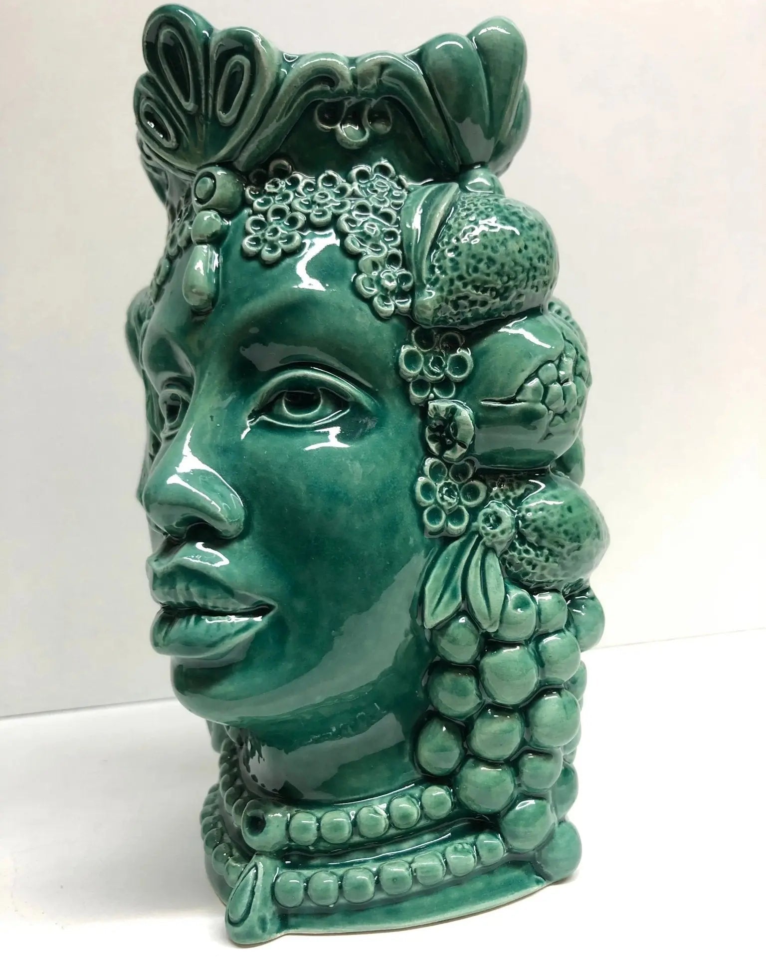 Teste di Moro Afro Frutta Ceramica Caltagirone cm H.18 L.12 Artigianale Verde - DD CERAMICHE SICILIANE