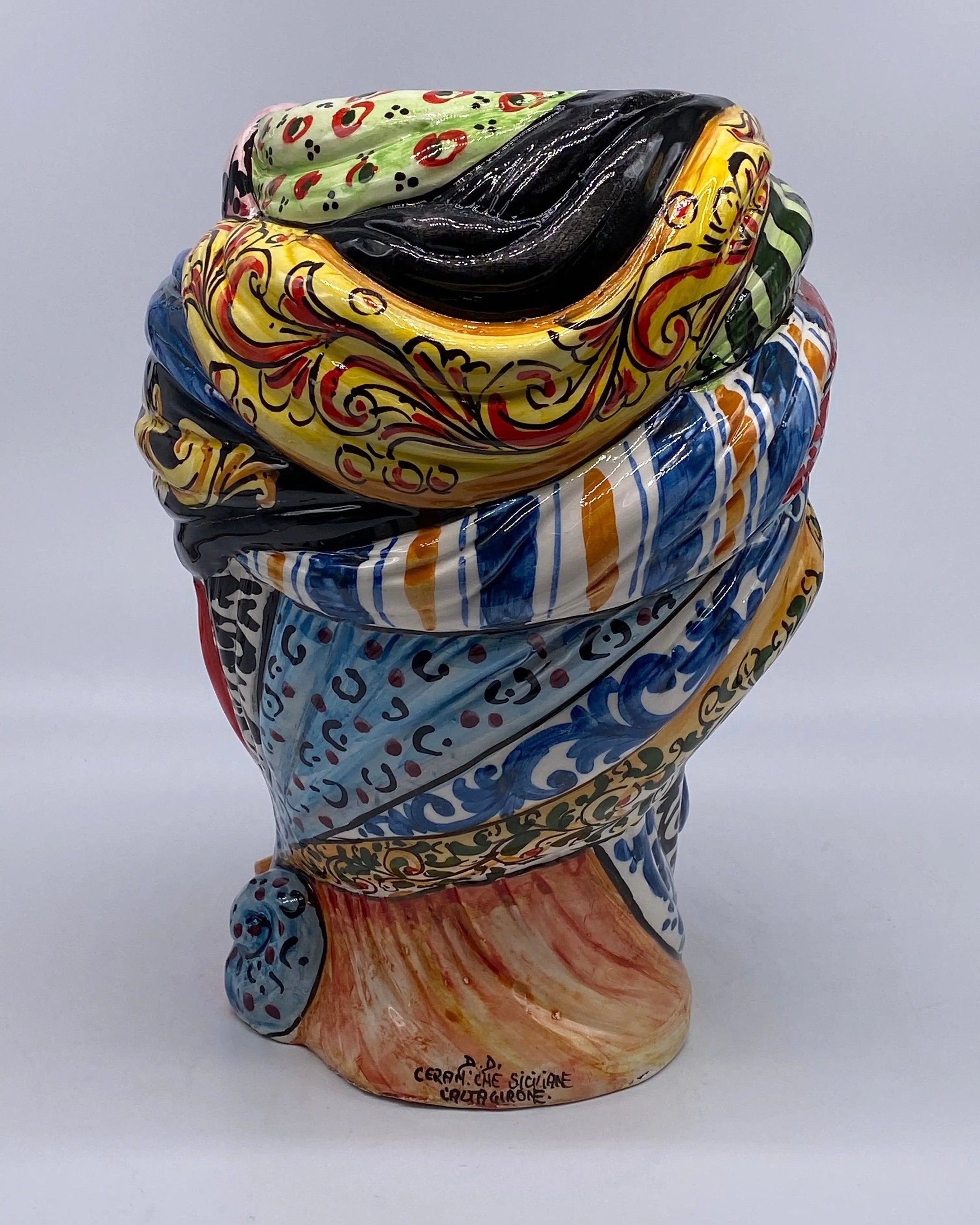 Teste di Moro Anubi Ceramica Caltagirone cm H.29 L.20 Artigianale “Carretto” DD CERAMICHE SICILIANE