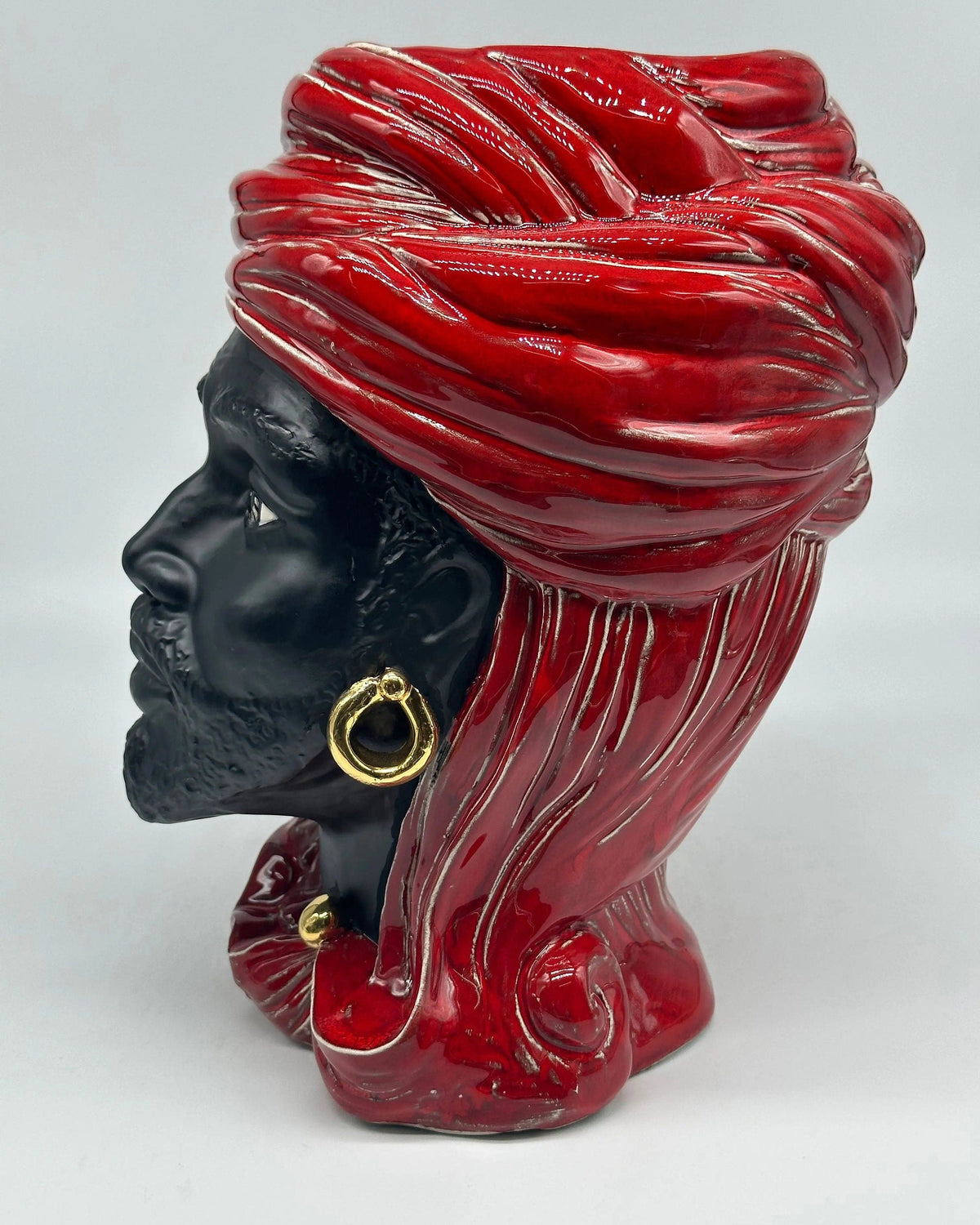 Teste di Moro Anubi Ceramica Caltagirone cm H.29 L.20 Artigianale Rosso Magma Oro DD CERAMICHE SICILIANE