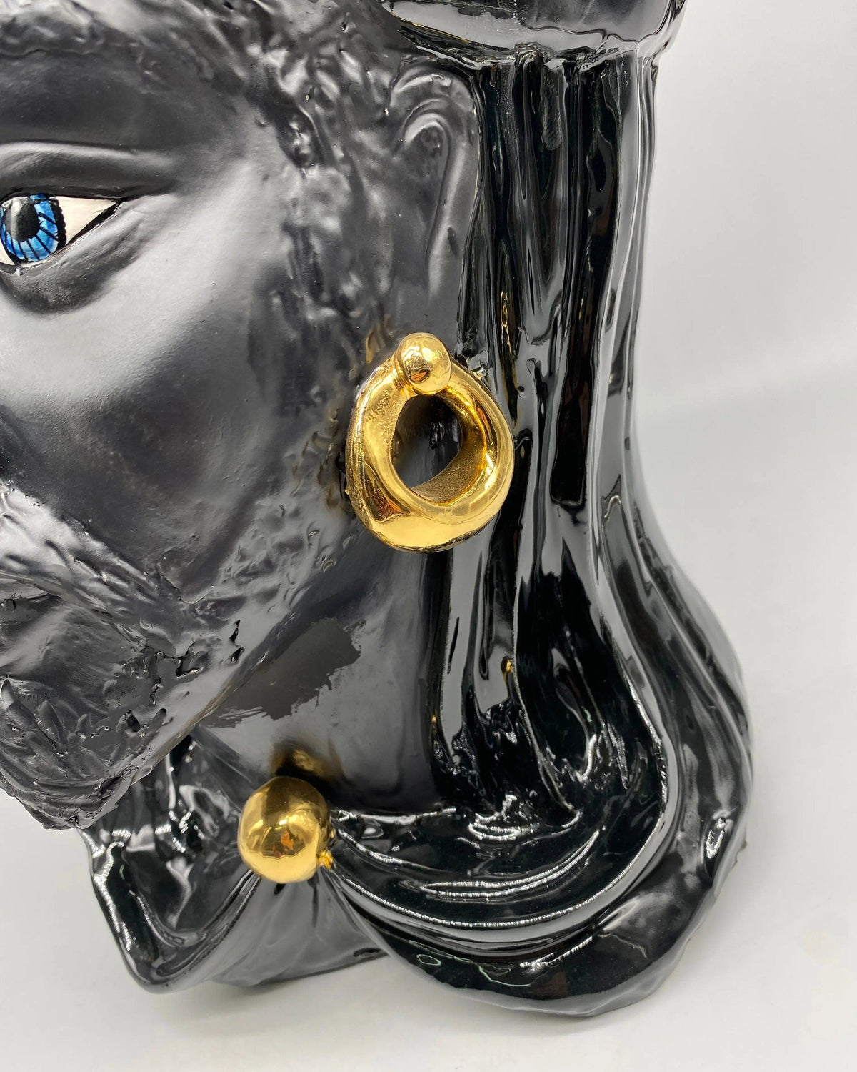 Teste di Moro Anubi Ceramica Caltagirone cm H.40 L.25 Artigianale Nero Oro DD CERAMICHE SICILIANE