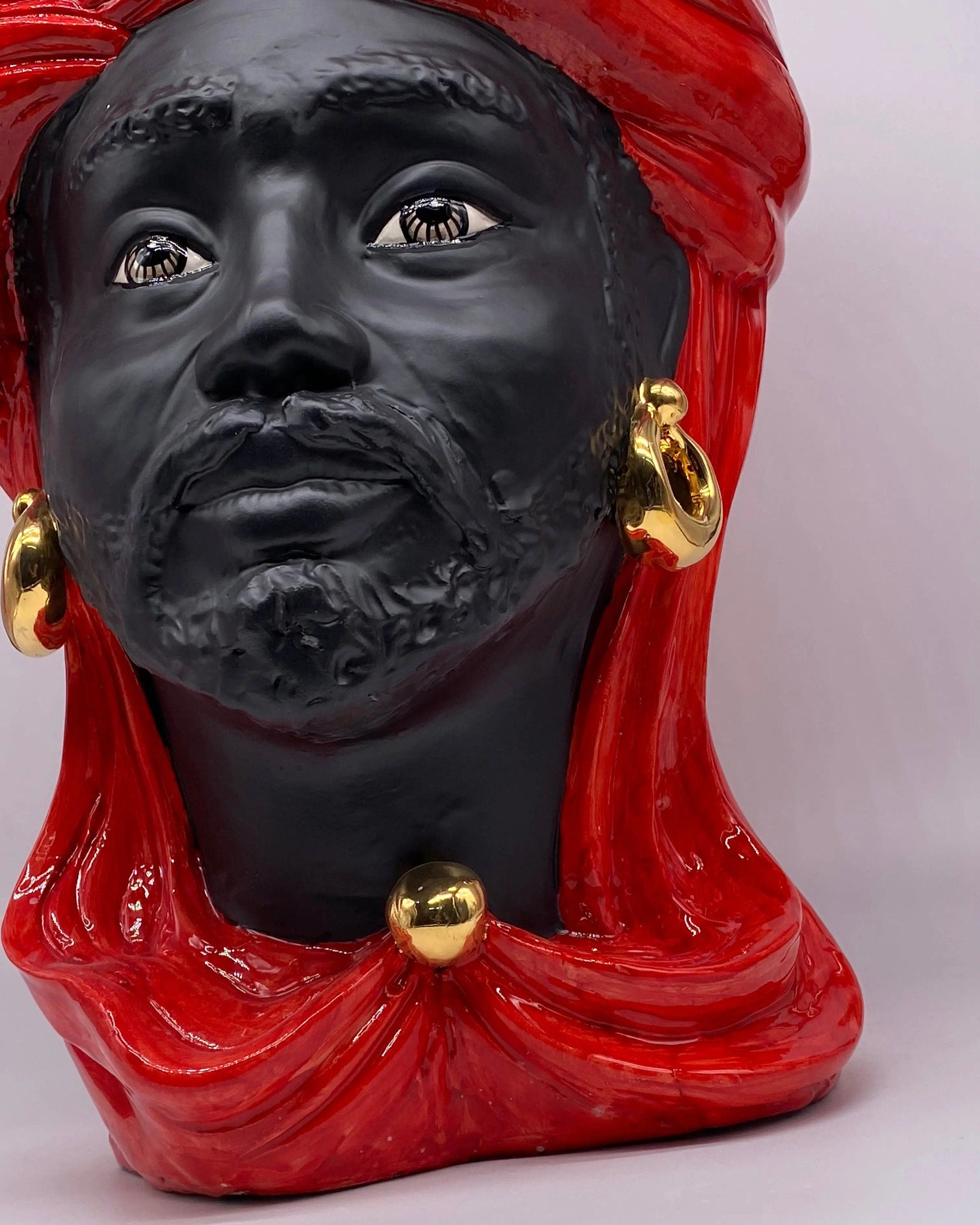 Teste di Moro Anubi Ceramica Caltagirone cm H.40 L.25 Artigianale Rosso Nero Oro DD CERAMICHE SICILIANE