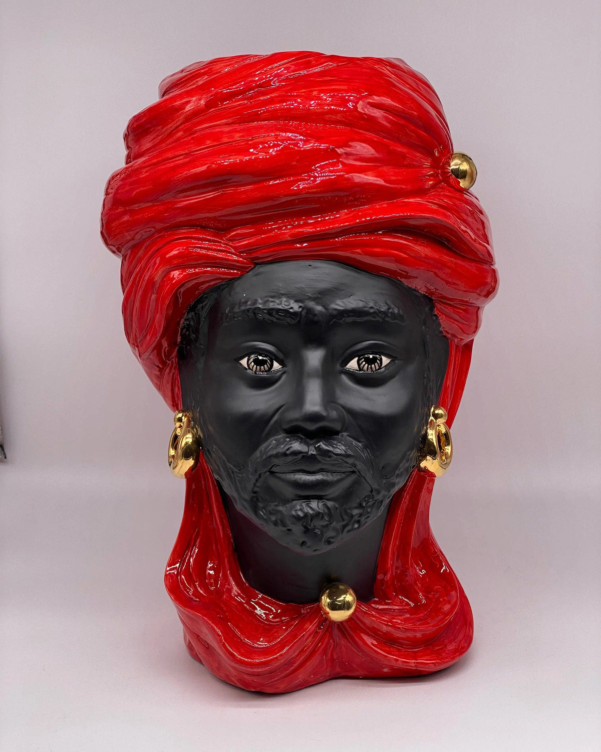 Teste di Moro Anubi Ceramica Caltagirone cm H.40 L.25 Artigianale Rosso Nero Oro DD CERAMICHE SICILIANE