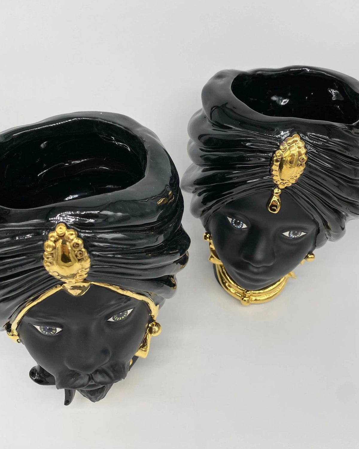 Teste di Moro Atena Ceramica Caltagirone cm H.24 L.18 Artigianale Nero Oro DD CERAMICHE SICILIANE