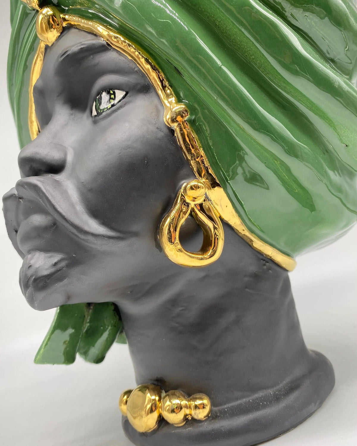 Teste di Moro Atena Ceramica Caltagirone cm H.30 L.23 Artigianale Verde Nero Oro DD CERAMICHE SICILIANE