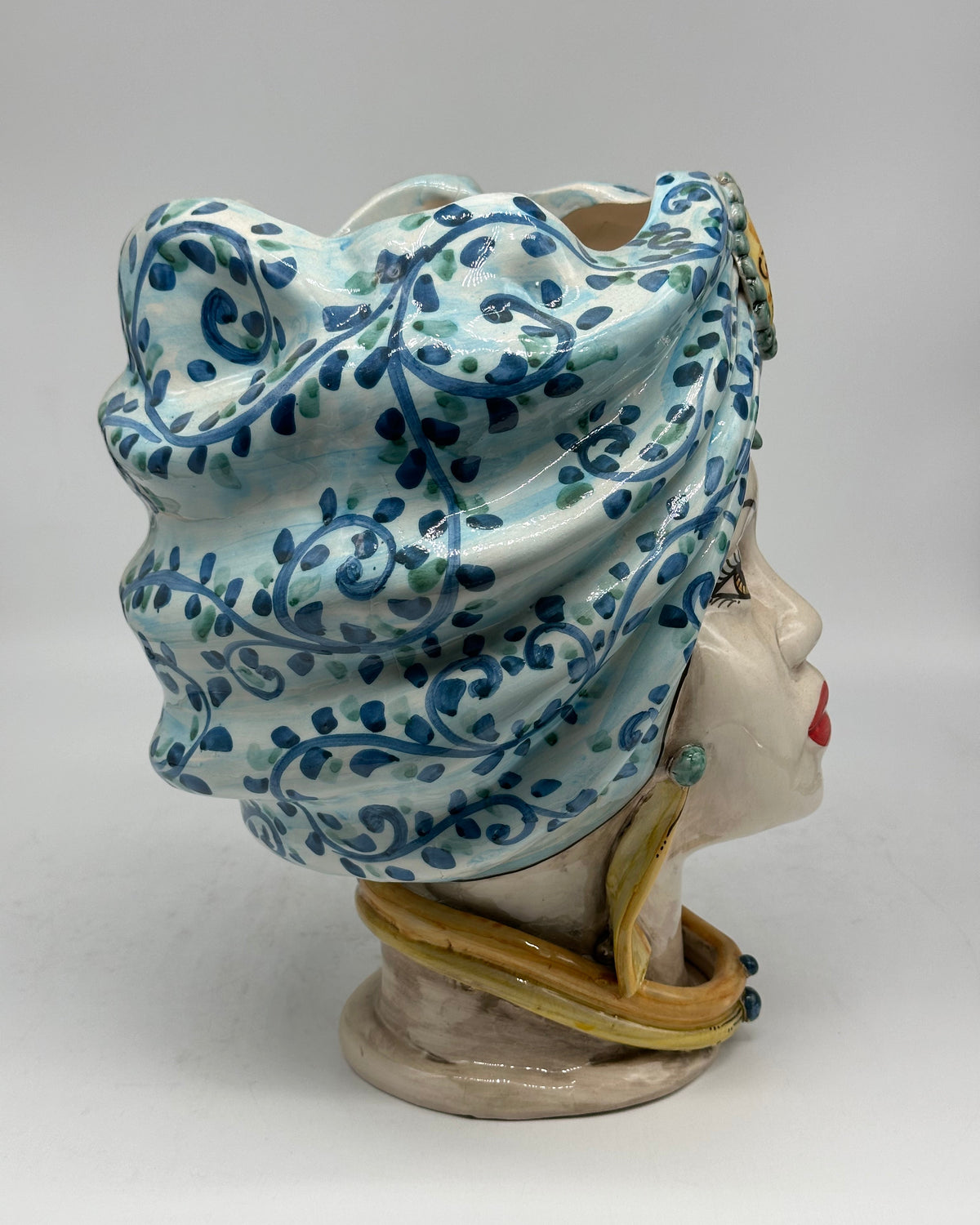 Teste di Moro Atena Ceramica Caltagirone cm H.30 L.23 Artigianale Celeste Barocco - TESTA DI MORO