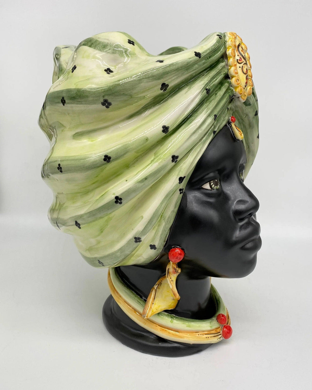 Teste di Moro Atena Ceramica Caltagirone cm H.30 L.23 Artigianale Verde Pois Nero Giallo DD CERAMICHE SICILIANE