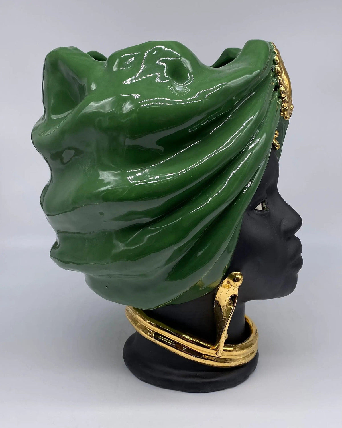 Teste di Moro Atena Ceramica Caltagirone cm H.30 L.23 Artigianale Verde Nero Oro DD CERAMICHE SICILIANE