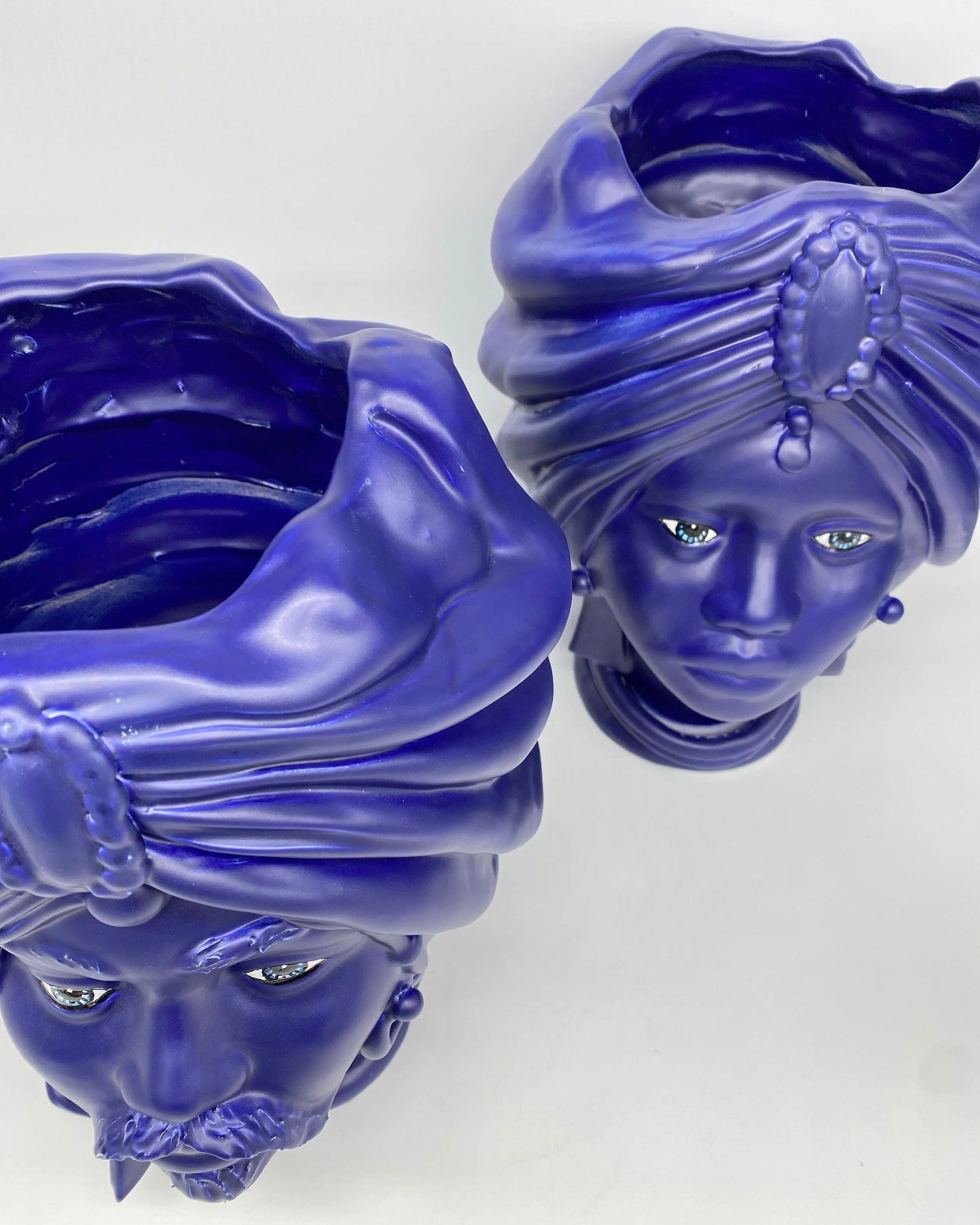 Teste di Moro Atena Ceramica Caltagirone cm H.30 L.23 Artigianale Blu Matt DD CERAMICHE SICILIANE