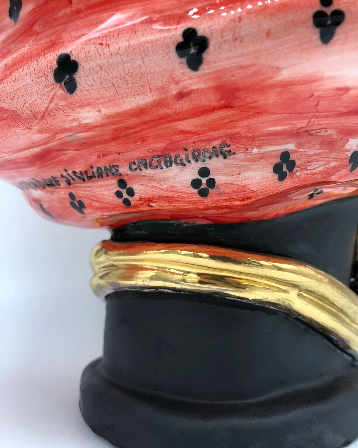 Teste di Moro Atena Ceramica Caltagirone cm H.40 L.28 Artigianale Rosso Pois Nero Oro DD CERAMICHE SICILIANE