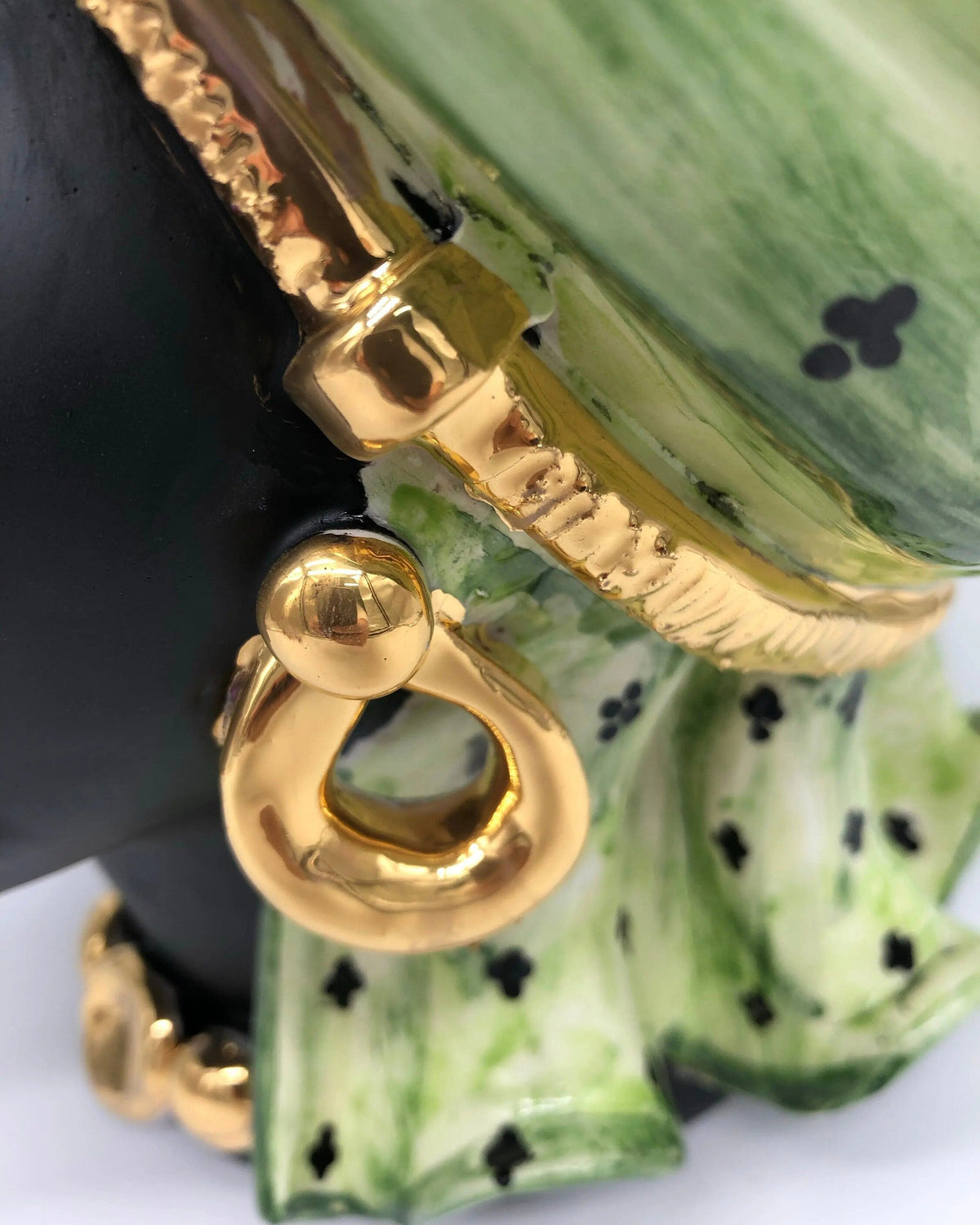 Teste di Moro Atena Ceramica Caltagirone cm H.40 L.28 Artigianale Verde Pois Nero Oro DD CERAMICHE SICILIANE