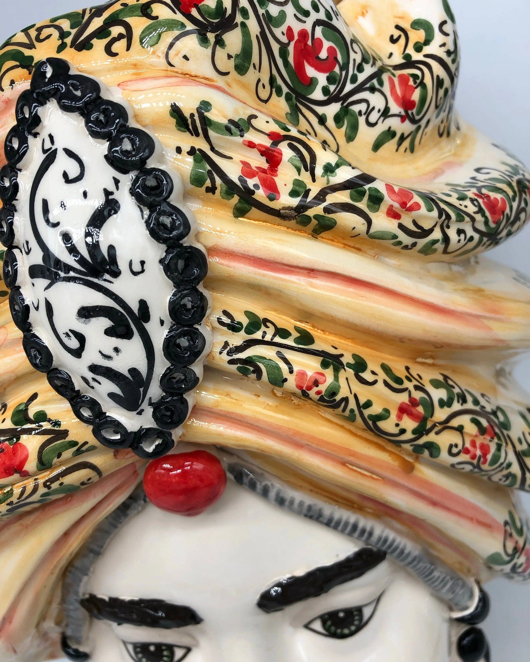 Teste di Moro Atena Ceramica Caltagirone cm H.40 L.28 Artigianale Decoro Floreale DD CERAMICHE SICILIANE