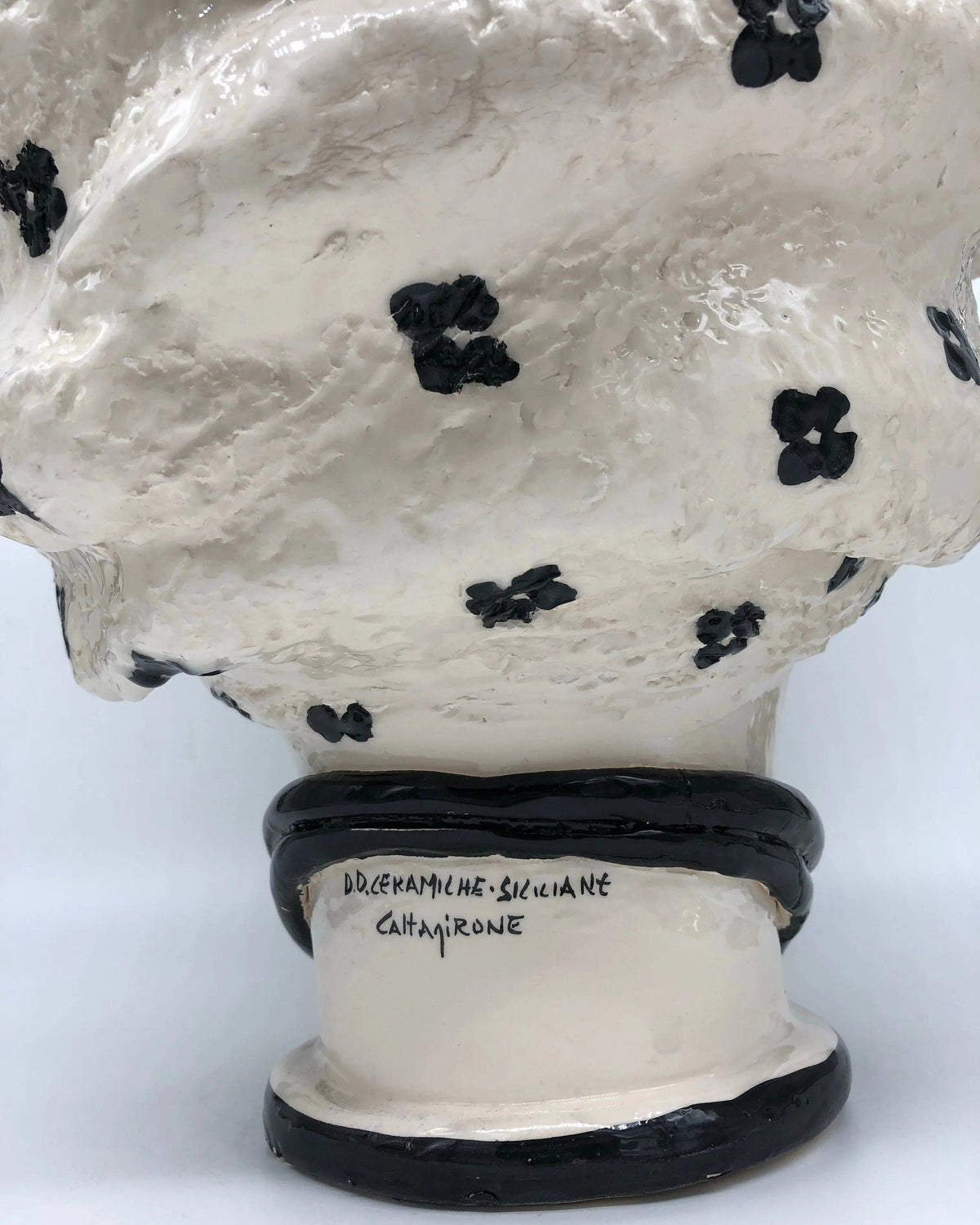 Teste di Moro Atena Ceramica Caltagirone cm H.40 L.28 Artigianale Bianco Pois Nero DD CERAMICHE SICILIANE