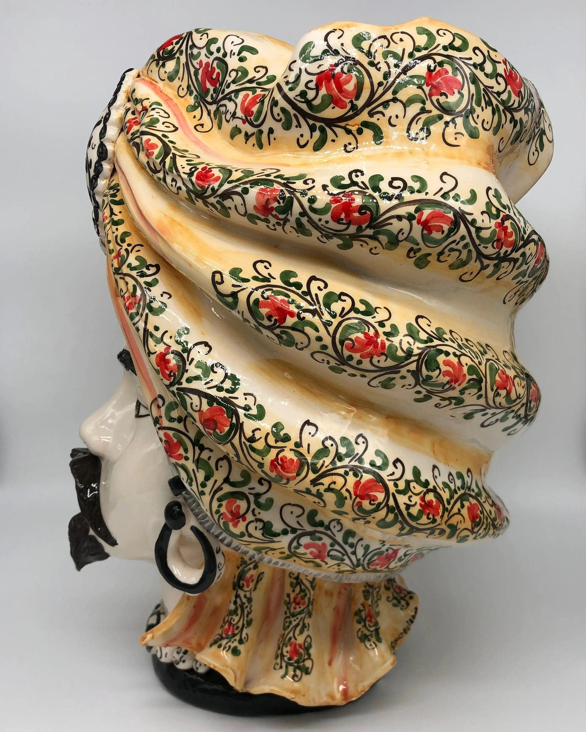 Teste di Moro Atena Ceramica Caltagirone cm H.40 L.28 Artigianale Decoro Floreale DD CERAMICHE SICILIANE