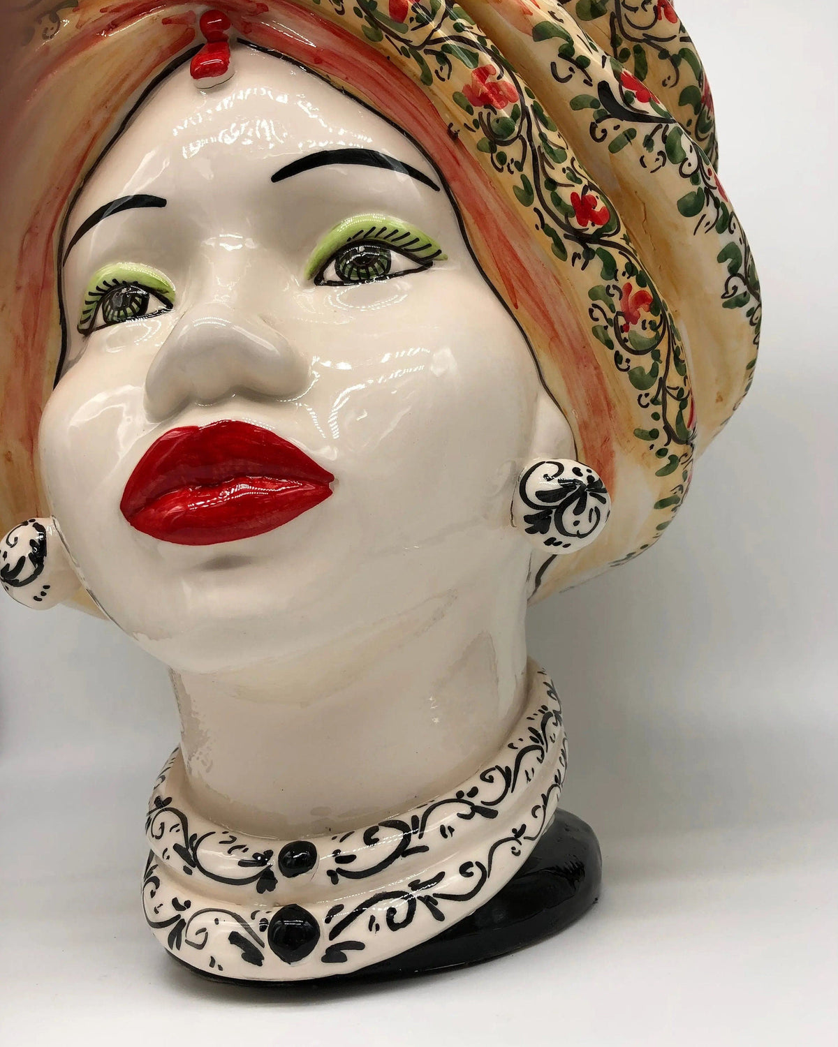 Teste di Moro Atena Ceramica Caltagirone cm H.40 L.28 Artigianale Decoro Floreale DD CERAMICHE SICILIANE