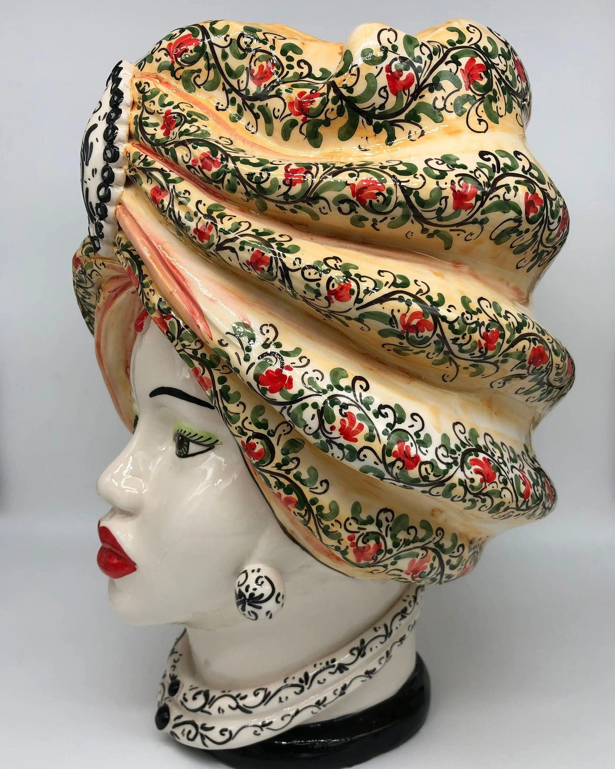 Teste di Moro Atena Ceramica Caltagirone cm H.40 L.28 Artigianale Decoro Floreale DD CERAMICHE SICILIANE
