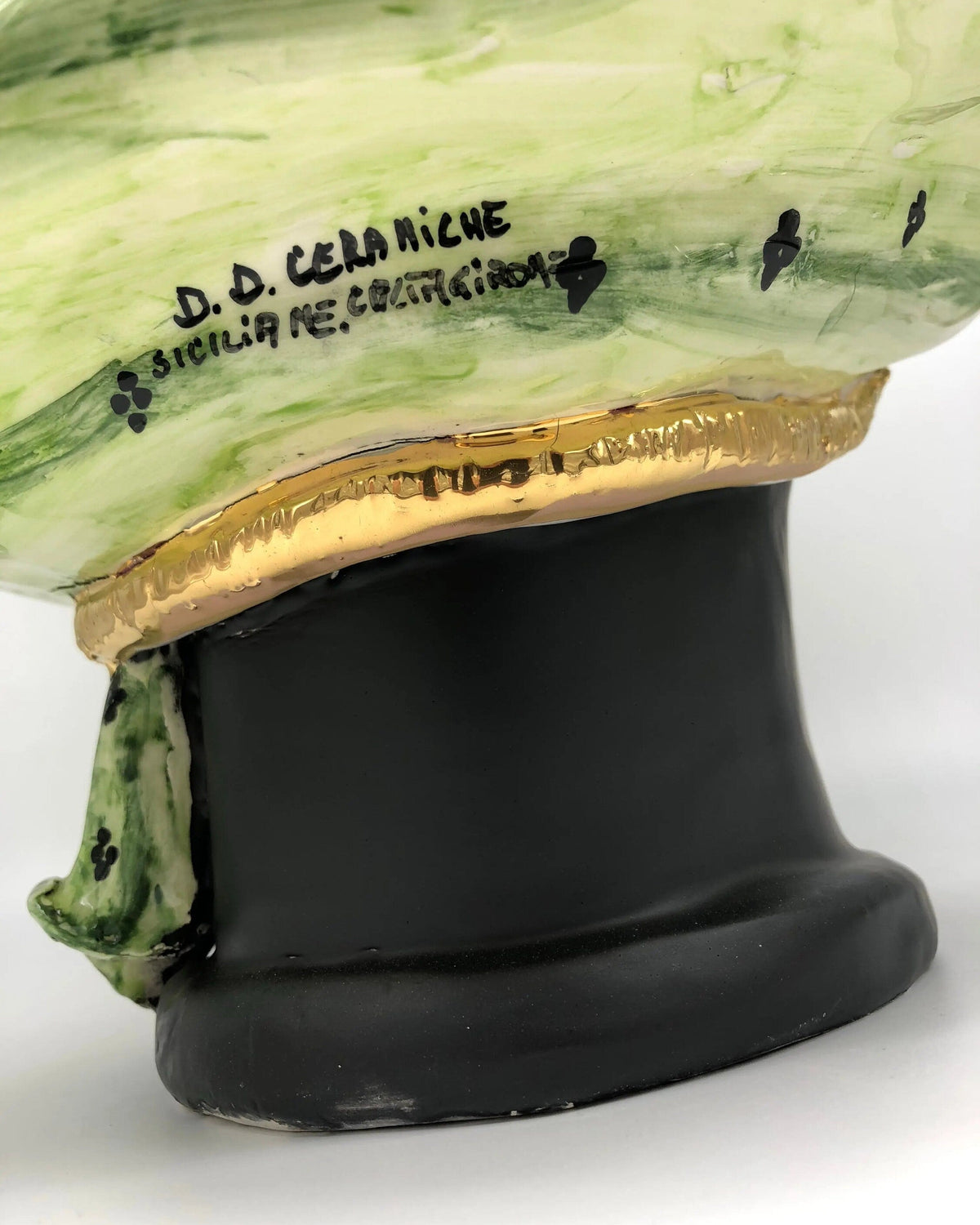 Teste di Moro Atena Ceramica Caltagirone cm H.40 L.28 Artigianale Verde Pois Nero Oro DD CERAMICHE SICILIANE