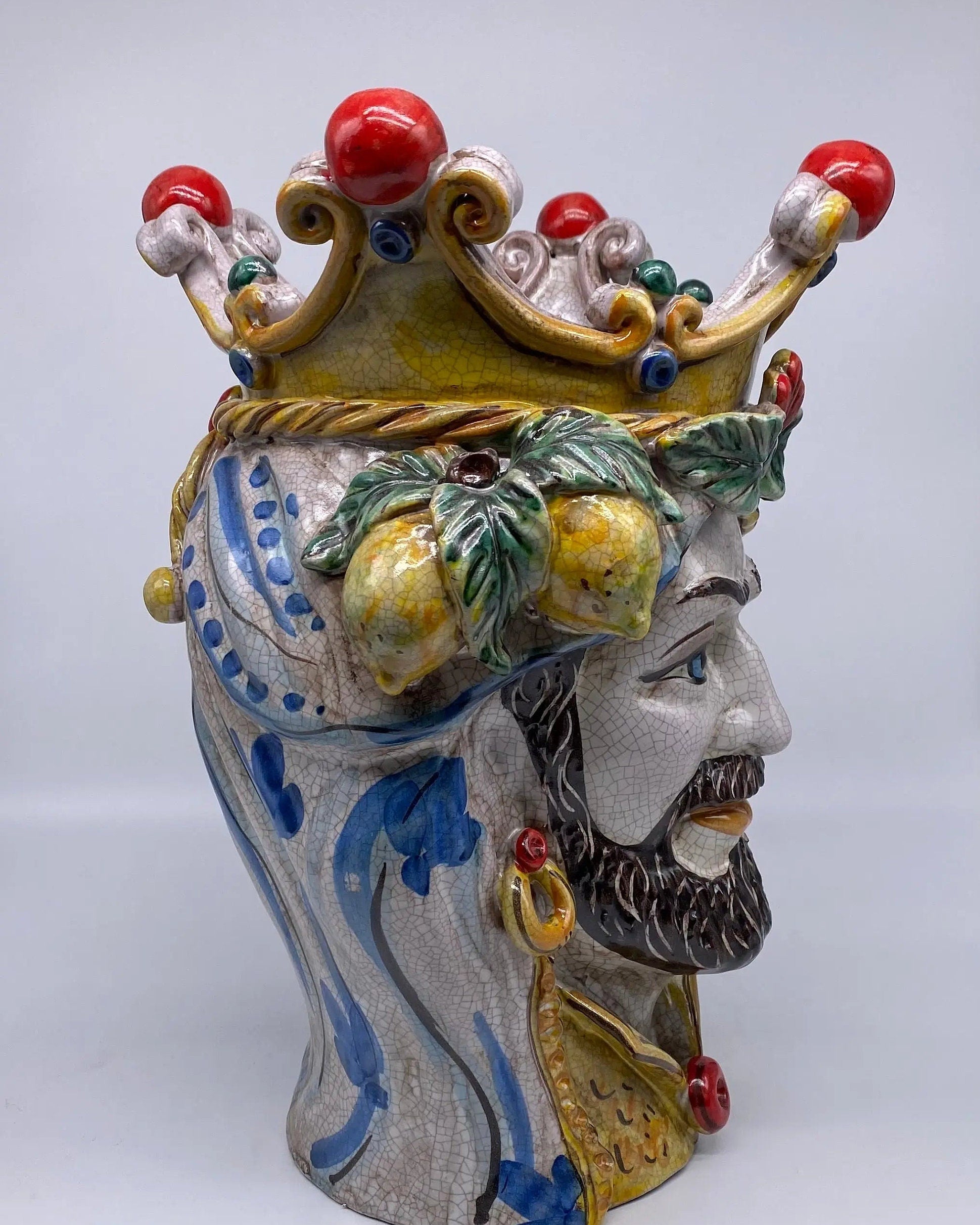 Teste di Moro Classica Ceramica Caltagirone cm H.33 L.23 Artigianale Craquelé DD CERAMICHE SICILIANE