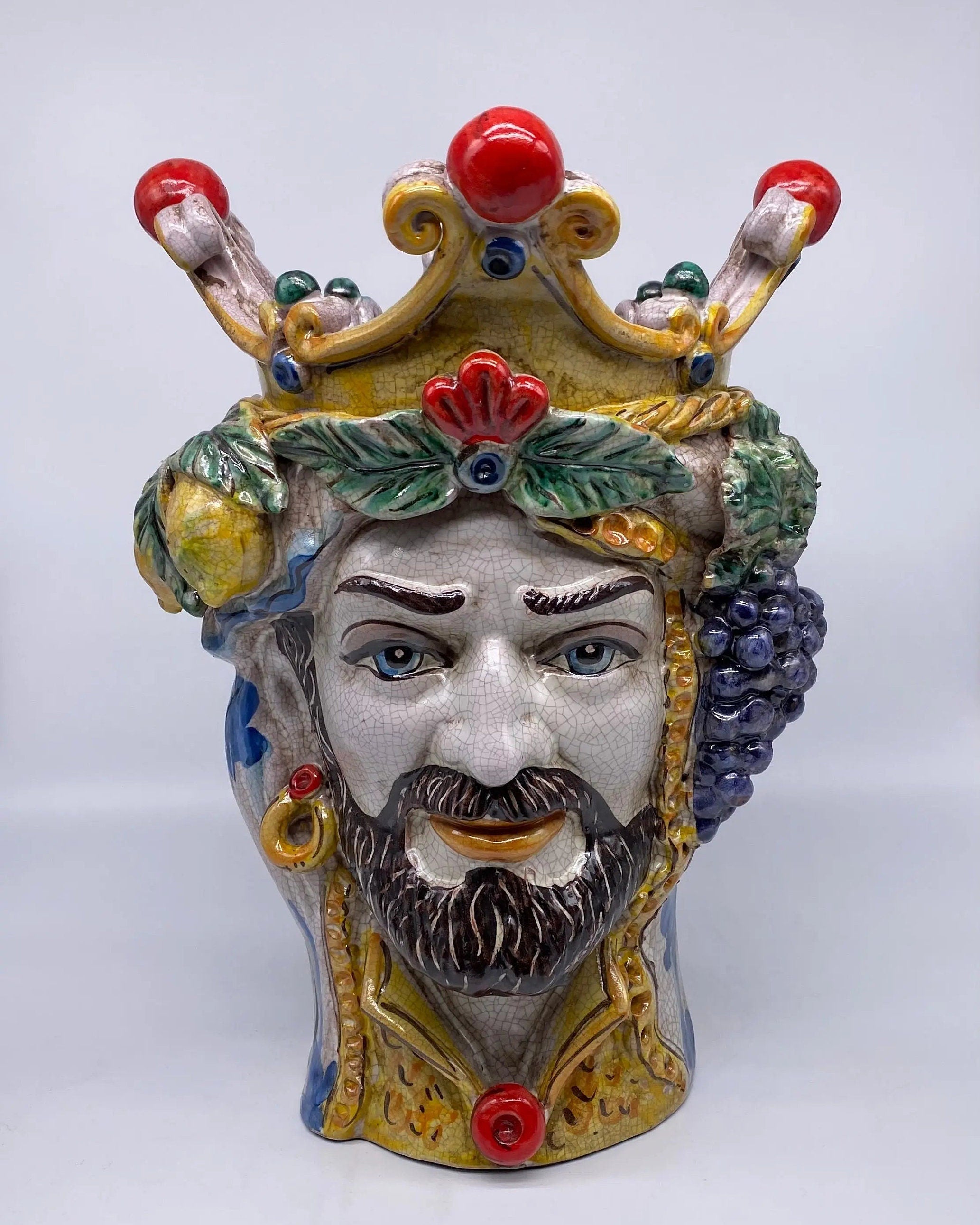 Teste di Moro Classica Ceramica Caltagirone cm H.33 L.23 Artigianale Craquelé DD CERAMICHE SICILIANE