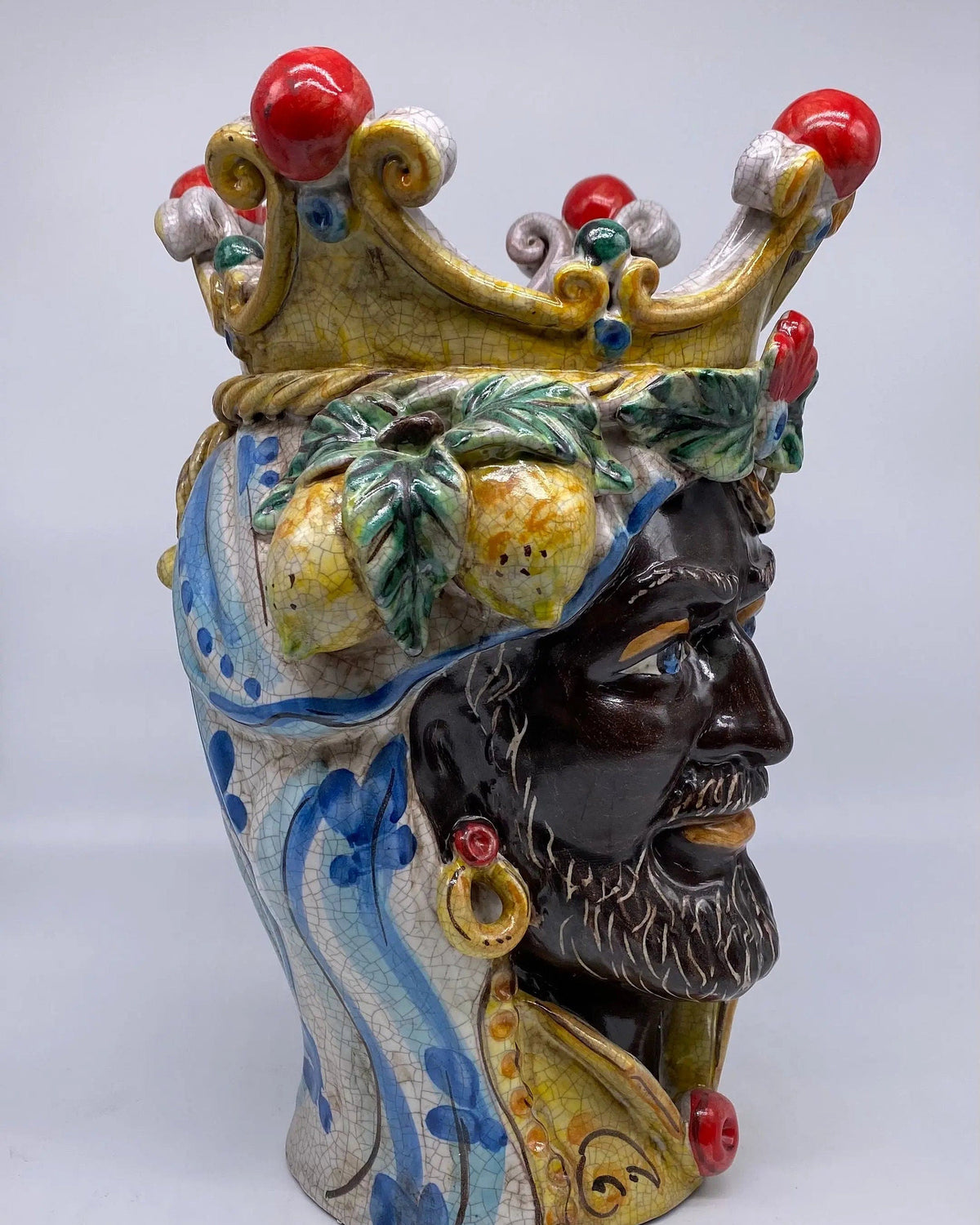 Teste di Moro Classica Ceramica Caltagirone cm H.33 L.23 Artigianale Craquelé DD CERAMICHE SICILIANE