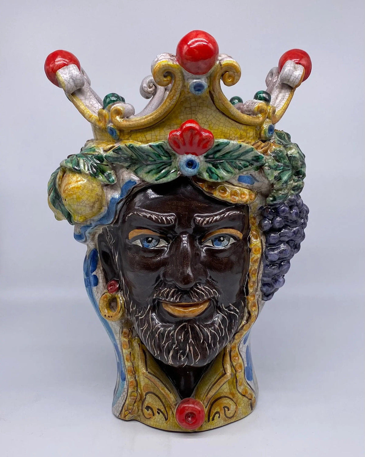 Teste di Moro Classica Ceramica Caltagirone cm H.33 L.23 Artigianale Craquelé DD CERAMICHE SICILIANE