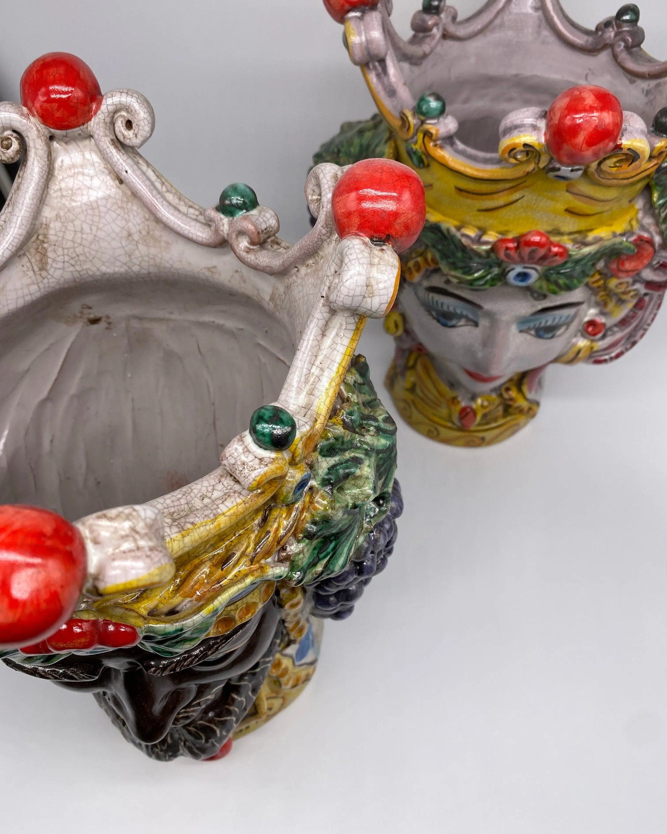 Teste di Moro Classica Ceramica Caltagirone cm H.33 L.23 Artigianale Craquelé DD CERAMICHE SICILIANE