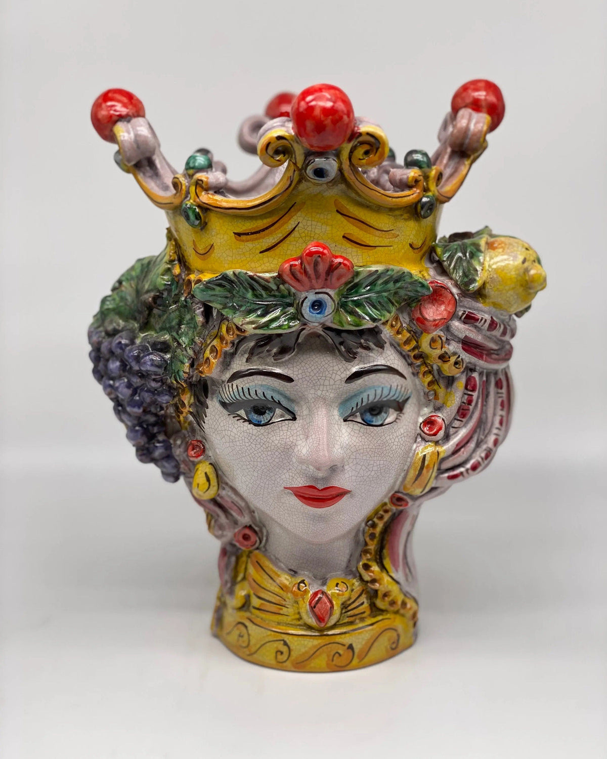 Teste di Moro Classica Ceramica Caltagirone cm H.33 L.23 Artigianale Craquelé DD CERAMICHE SICILIANE