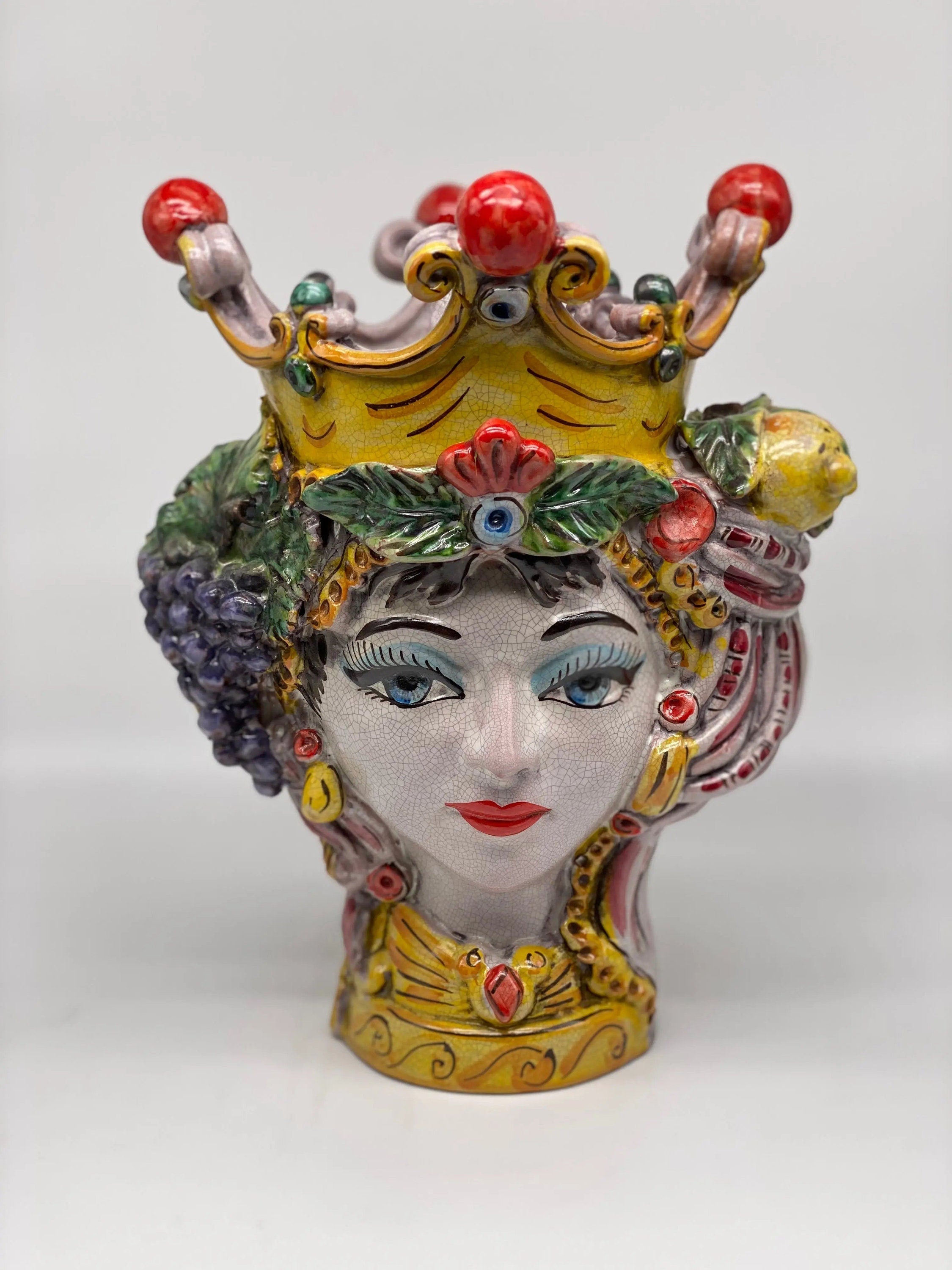Teste di Moro Classica Ceramica Caltagirone cm H.33 L.23 Artigianale Craquelé DD CERAMICHE SICILIANE