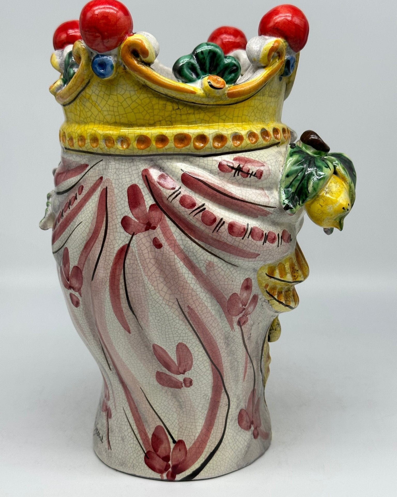 Teste di Moro Classica Corona Sfere Ceramica Caltagirone cm H.30 L.20 Craquelé - DD CERAMICHE SICILIANE