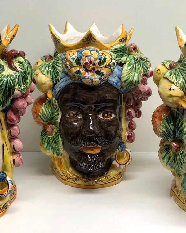 Teste di Moro Corona a Punte Ceramica Caltagirone cm H.28 L.20 Artigianale Decorazione Siciliana DD CERAMICHE SICILIANE